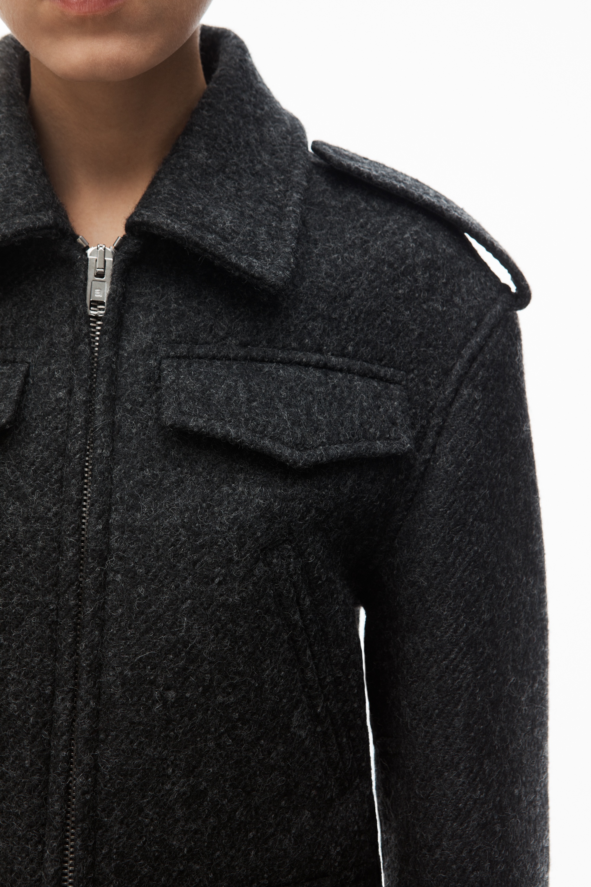 cropped military jacket in donegal wool - 6