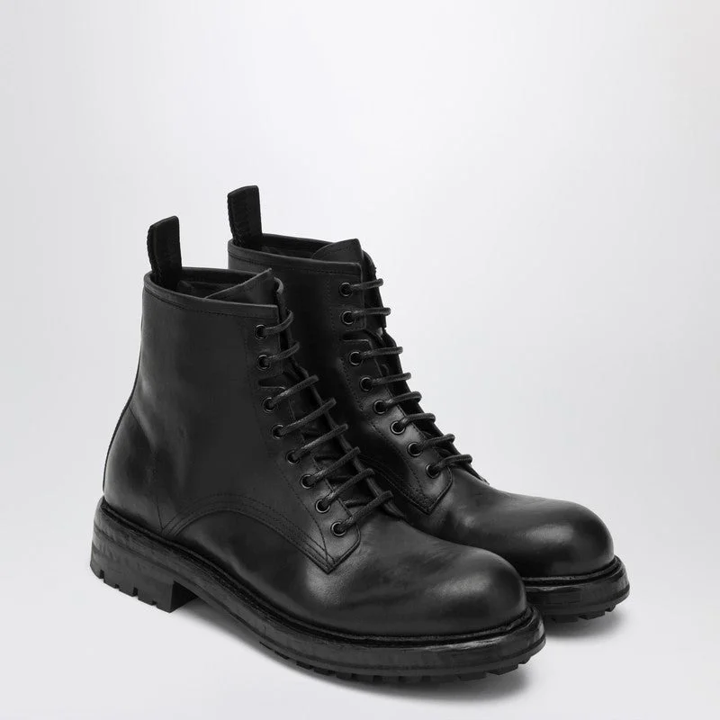 Dolce&Gabbana Black Lace-Up Leather Ankle Boot Men - 1