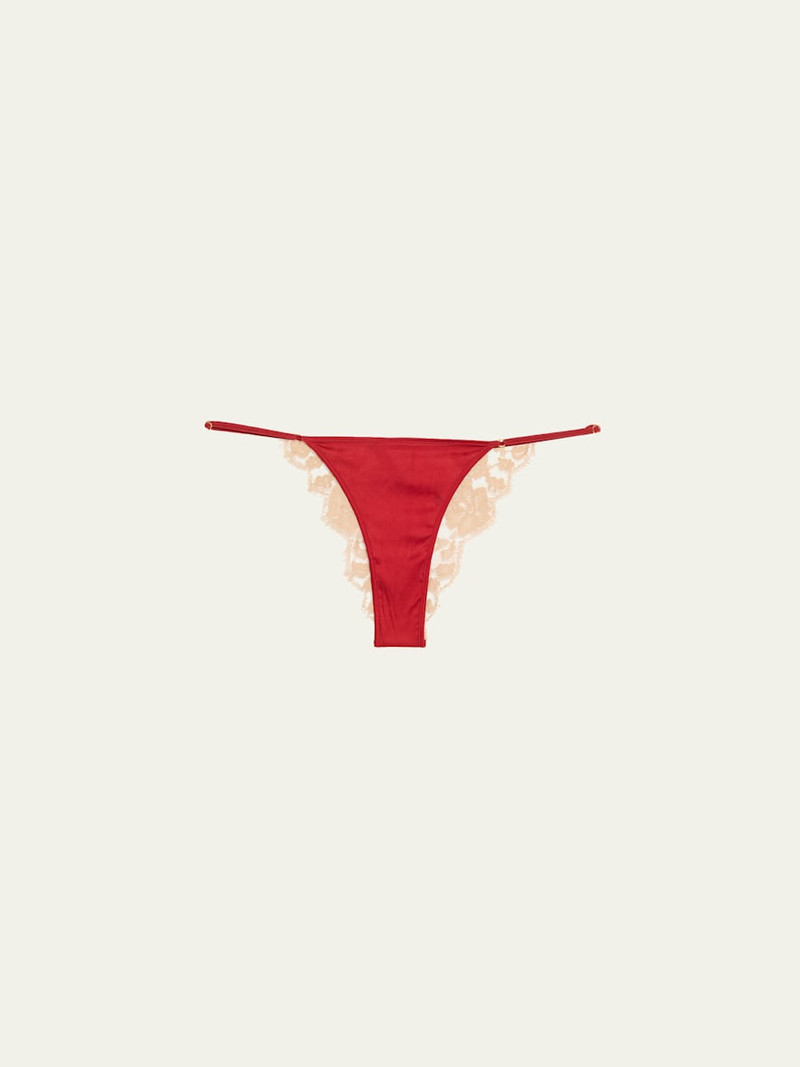 KIKI DE MONTPARNASSE Orchid Floral Lace & Stretch Silk Thong outlook