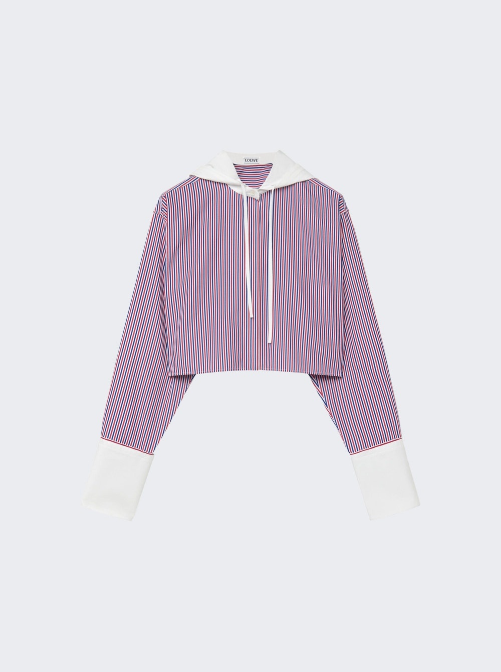 Striped Cropped Hooded Shirt Red, White, Blue - 1