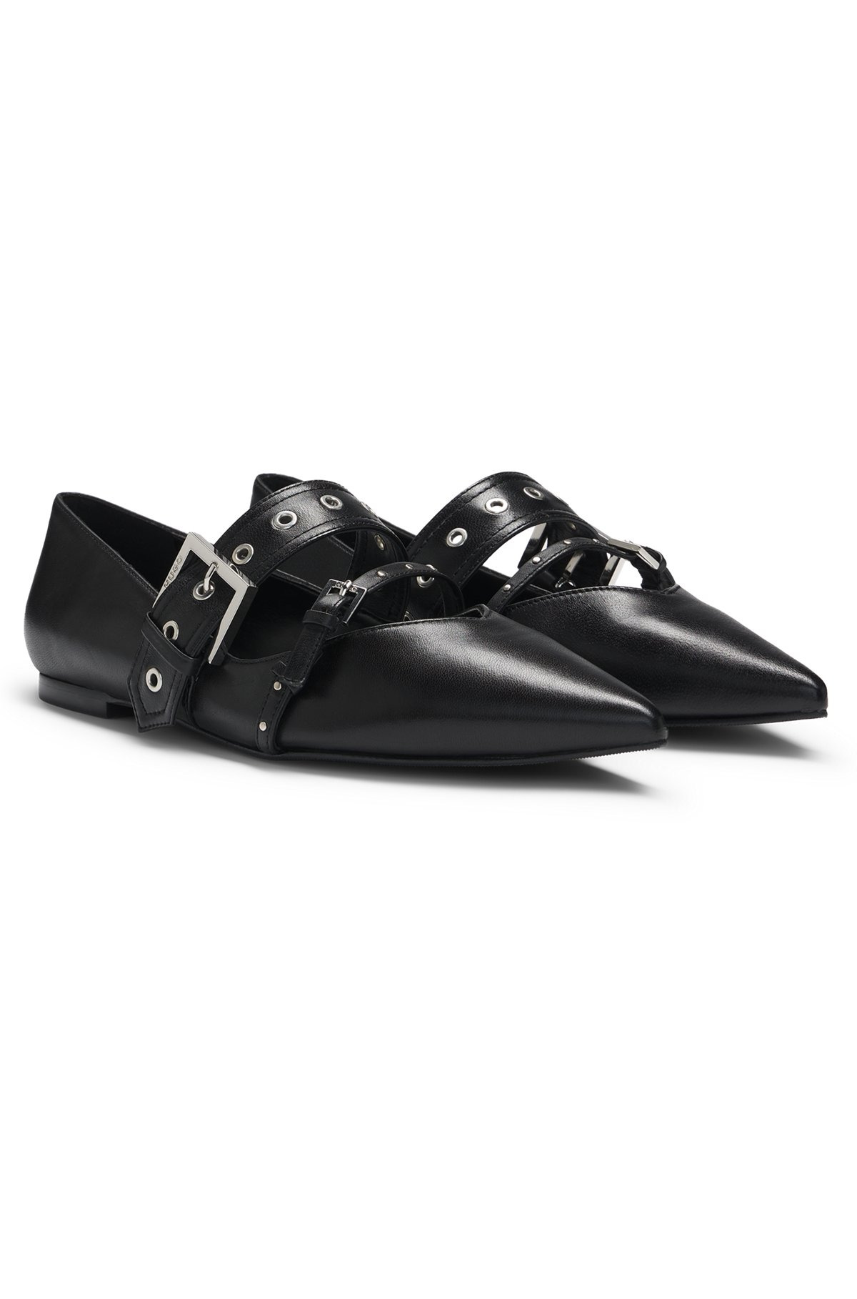 NAPPA-LEATHER BALLERINA PUMPS WITH BUCKLED STRAPS - 2