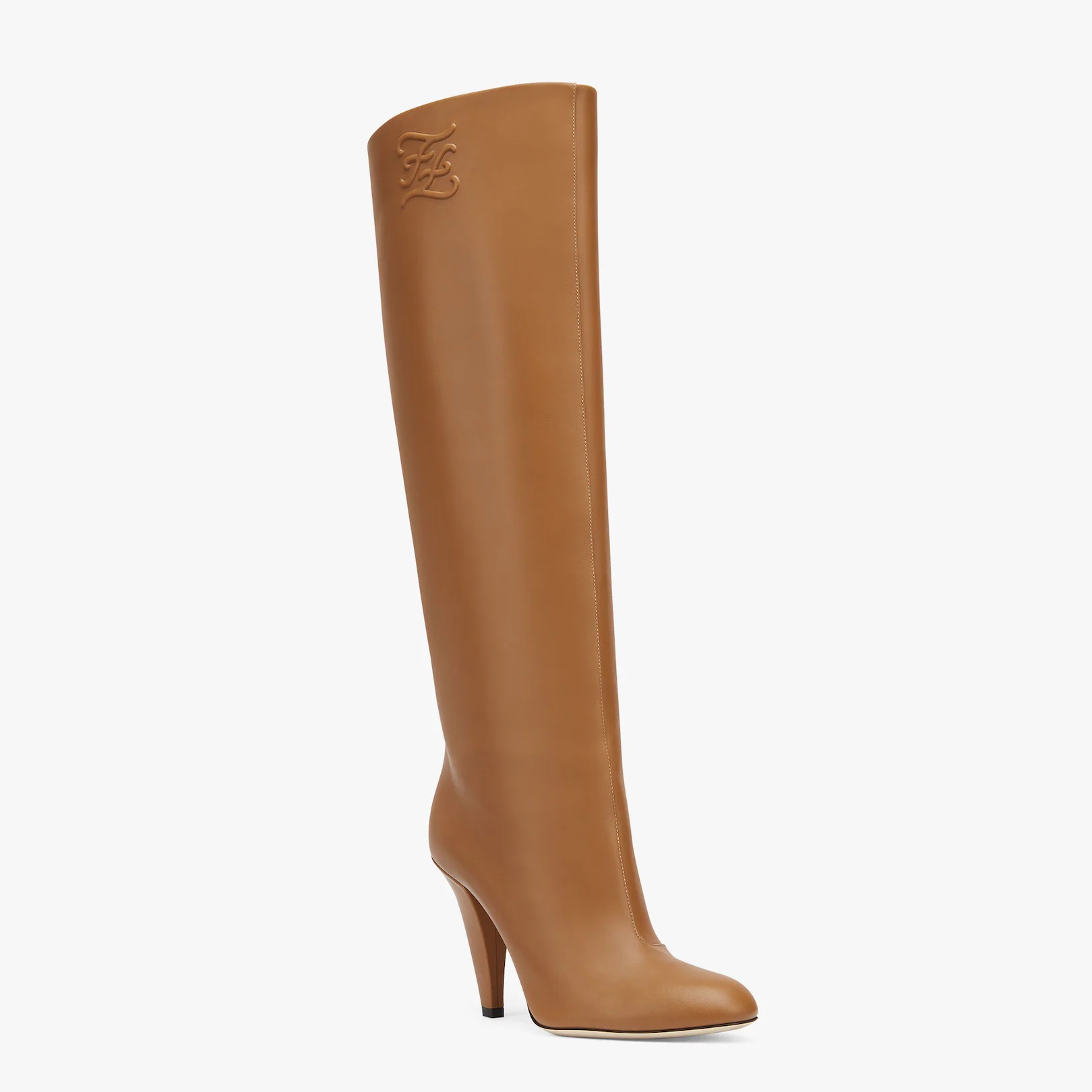 Beige leather high-heeled boots - 2