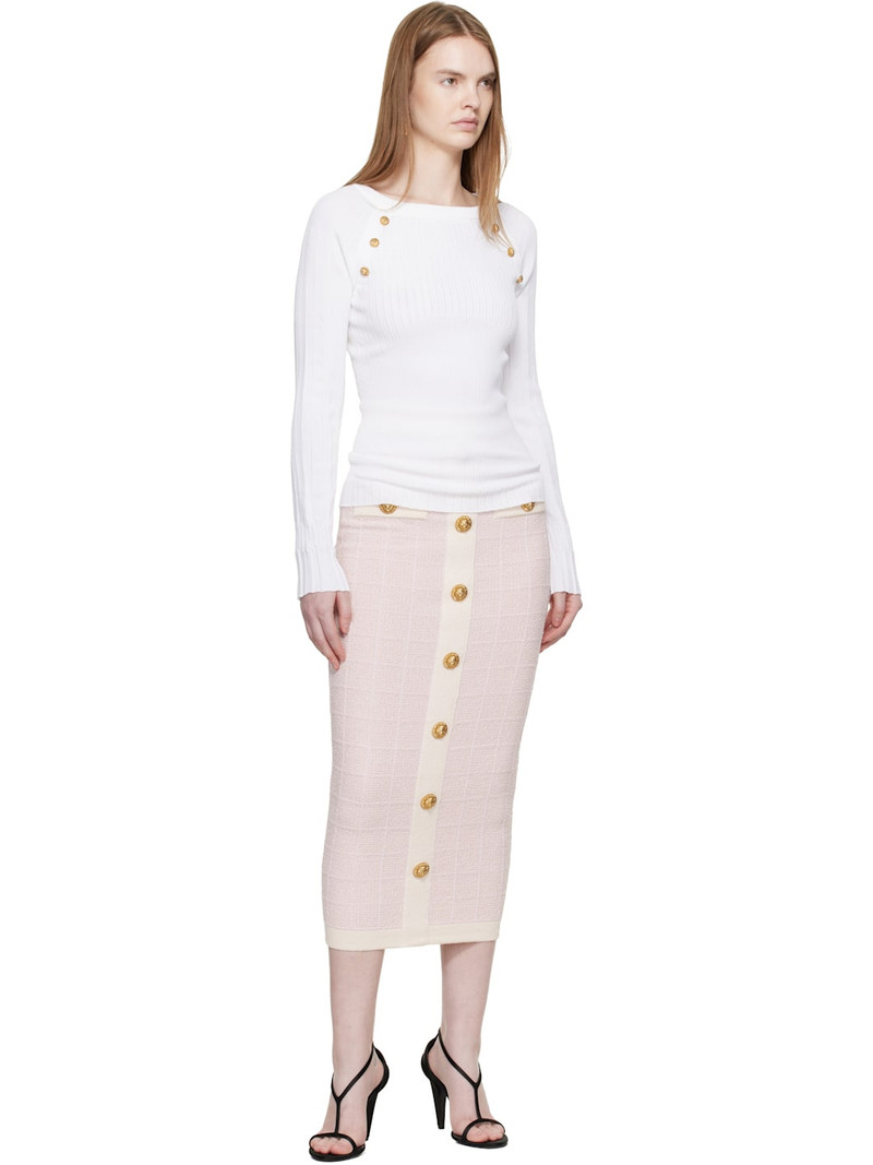 Balmain Pink Buttoned Knit Light Tweed Maxi Skirt outlook