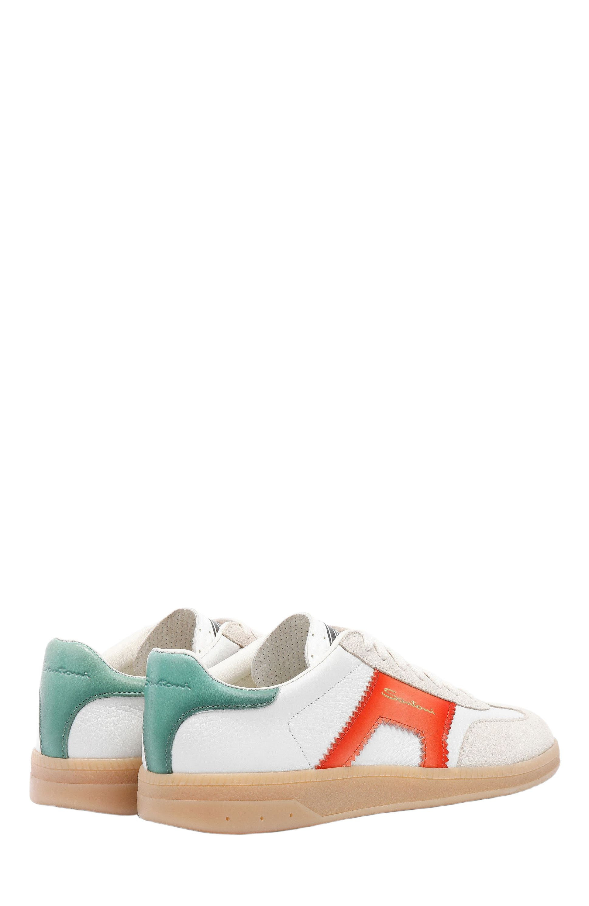 Santoni Women's leather and suede DBS Oly sneaker in White/Orange at Nordstrom - 4