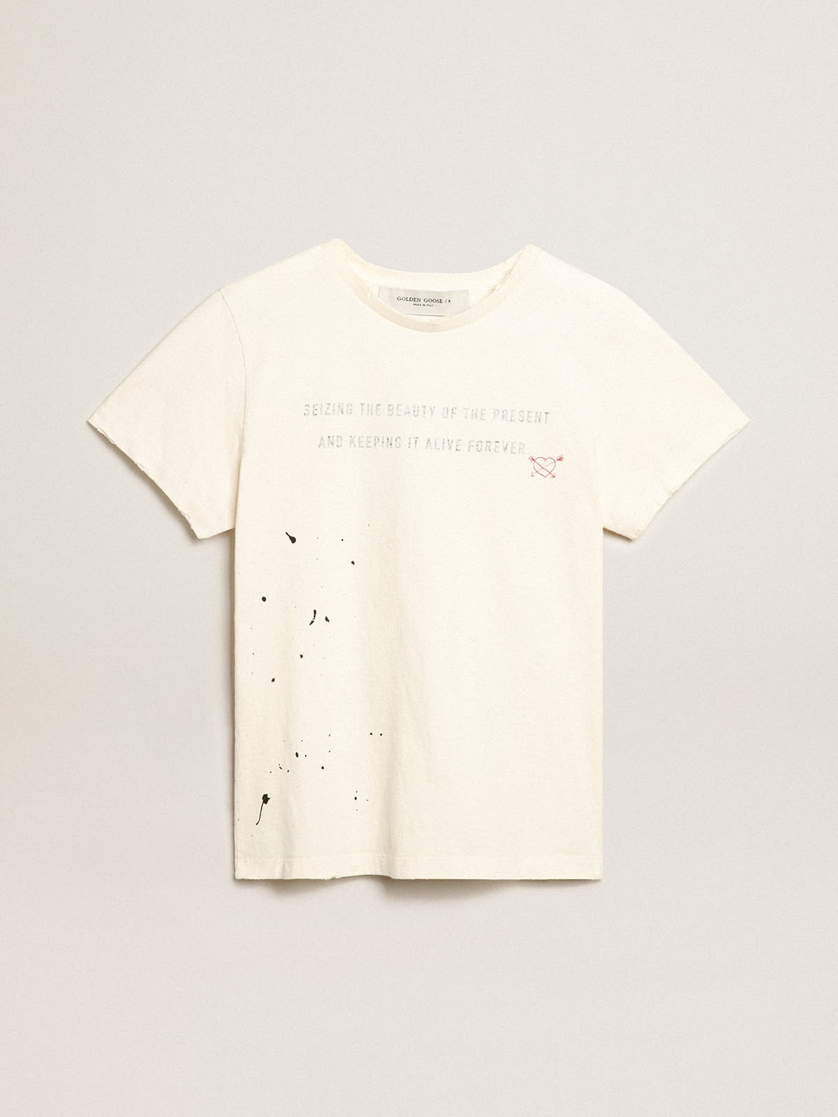 White T-shirt with lettering and embroidery - 1