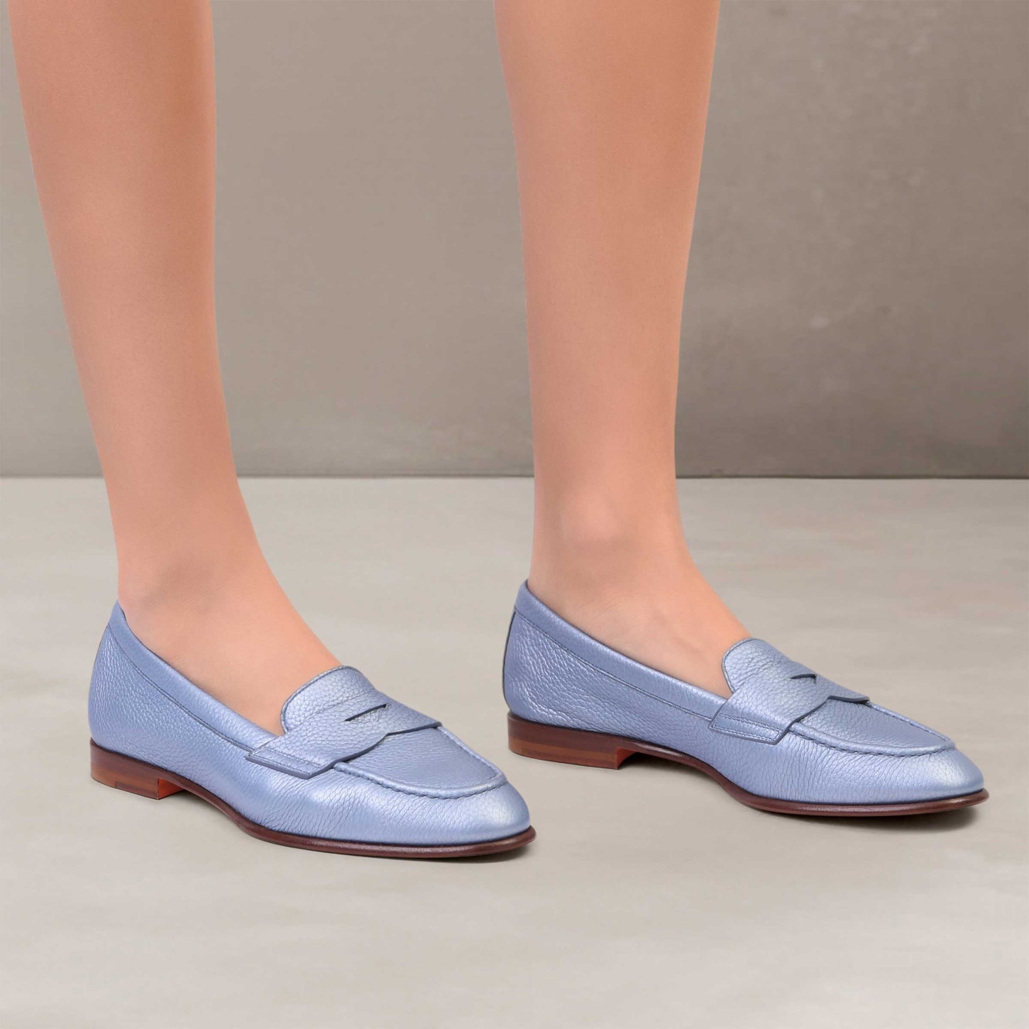 Women's light blue tumbled leather penny loafer - 2