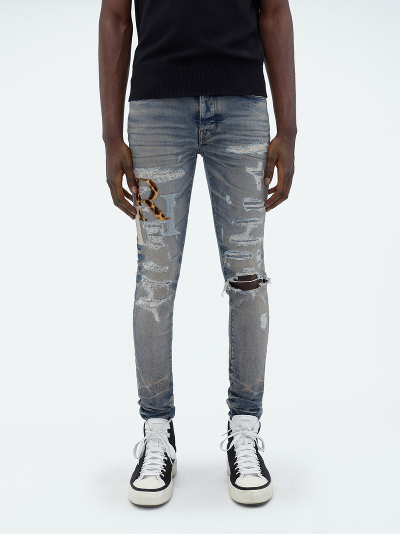 AMIRI LEATHER STAGGERED LOGO JEAN outlook