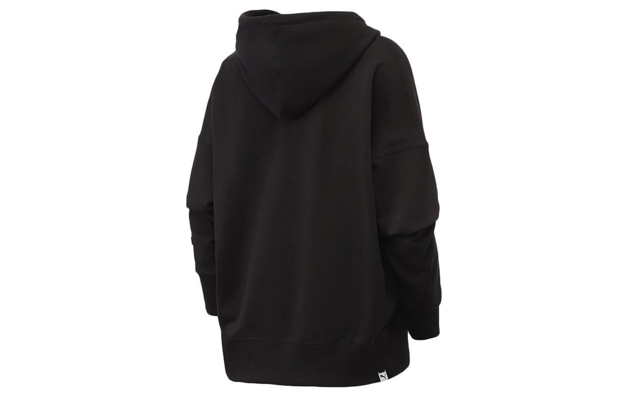 (WMNS) PUMA Downtown Graphic Hoodie 'Black Blue Pink' 531437-01 - 2