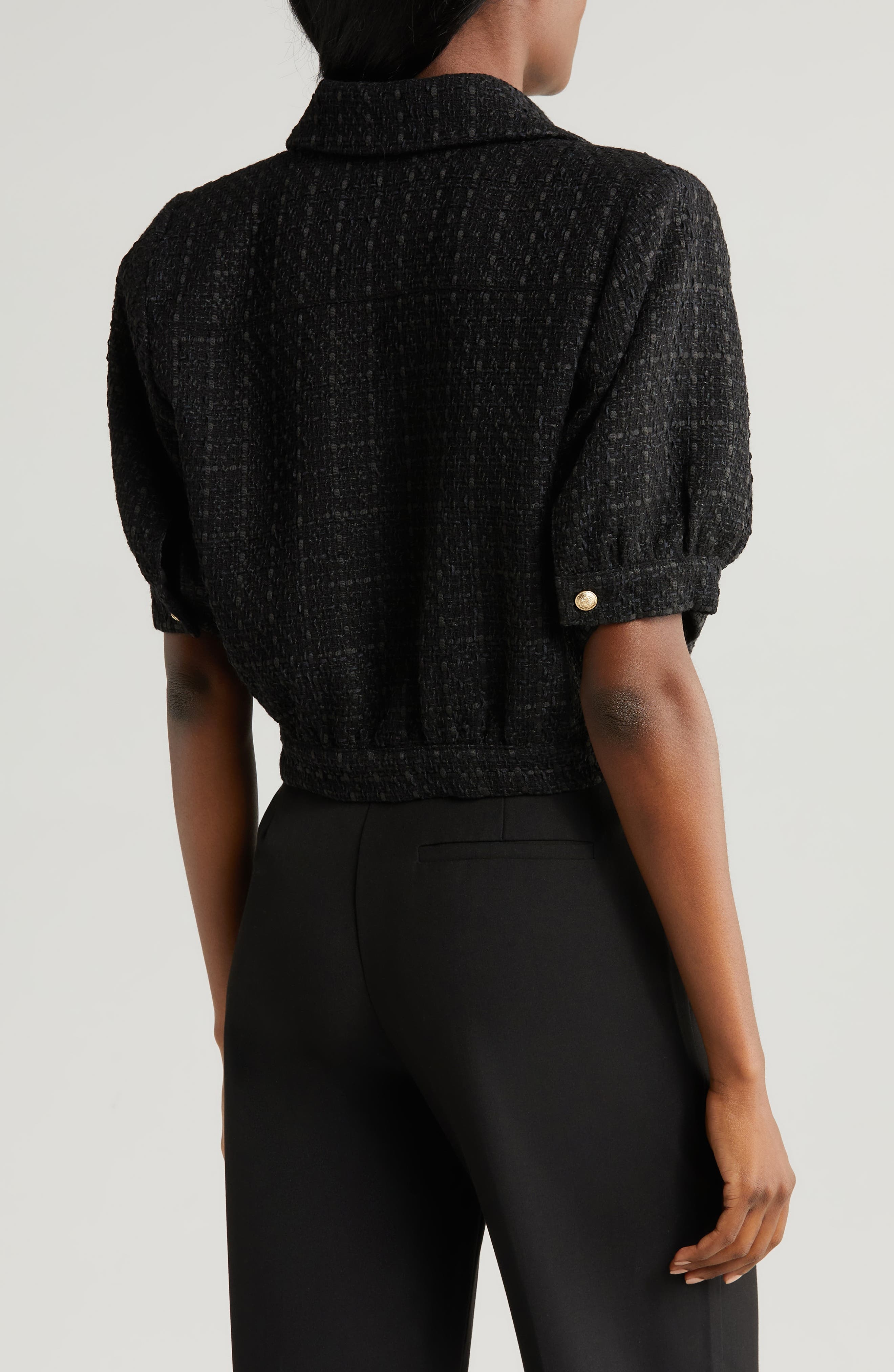 L'AGENCE Cove Tweed Crop Jacket in Black at Nordstrom - 2