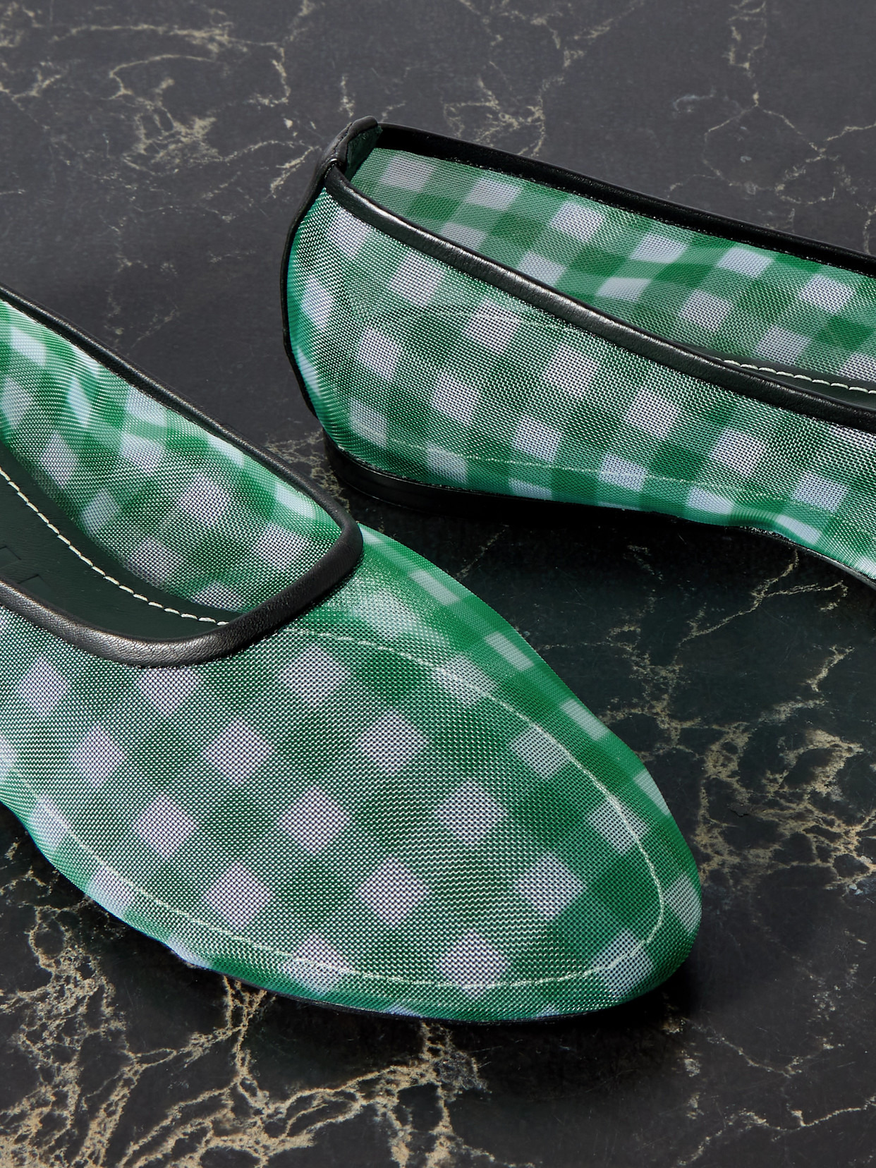 Alba Leather-trimmed Gingham Mesh Ballet Flats - 4