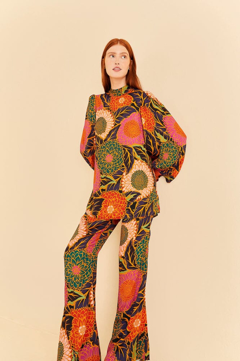 FARM RIO Multicolor Vintage Garden Satin Flare Pants outlook