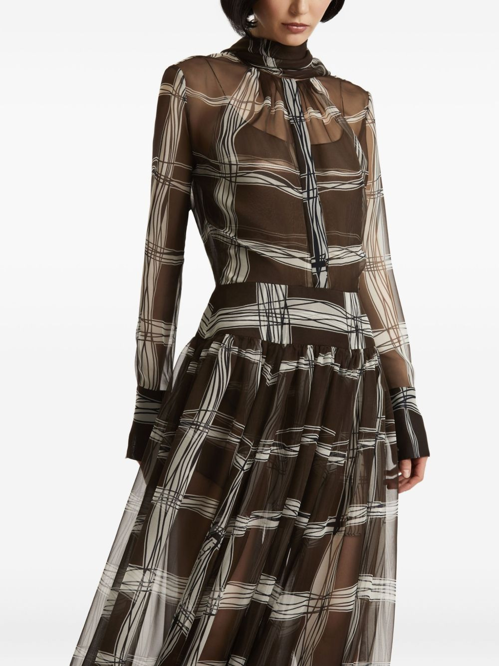 pleated wavy-plaid silk maxi dress - 5