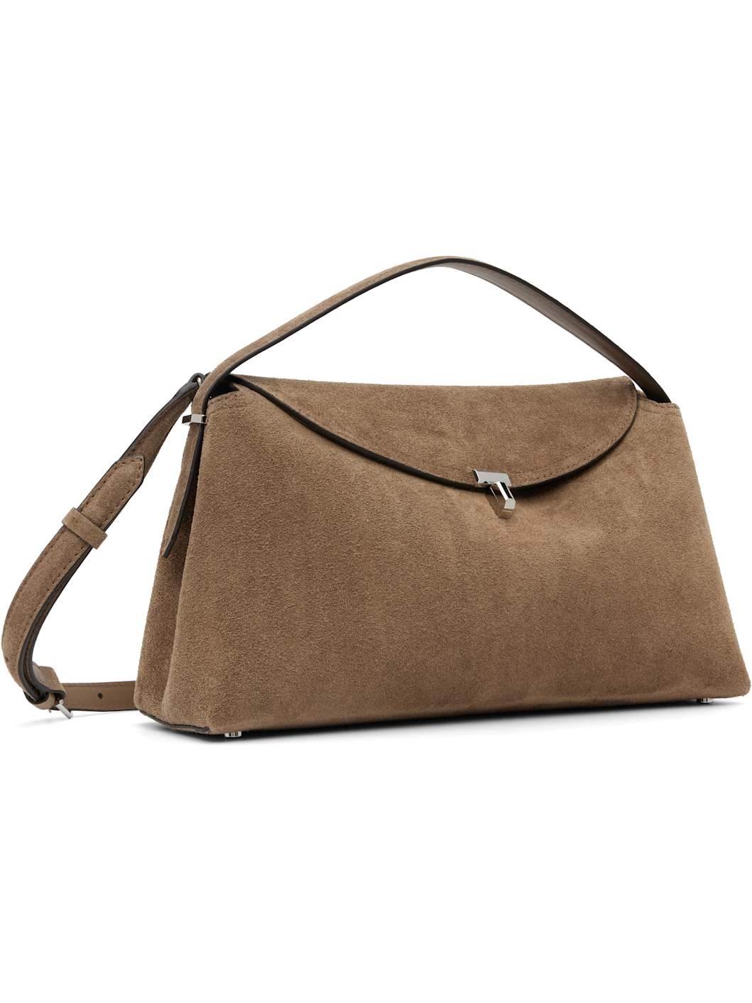 Taupe T-Lock Suede Top Handle Bag - 2