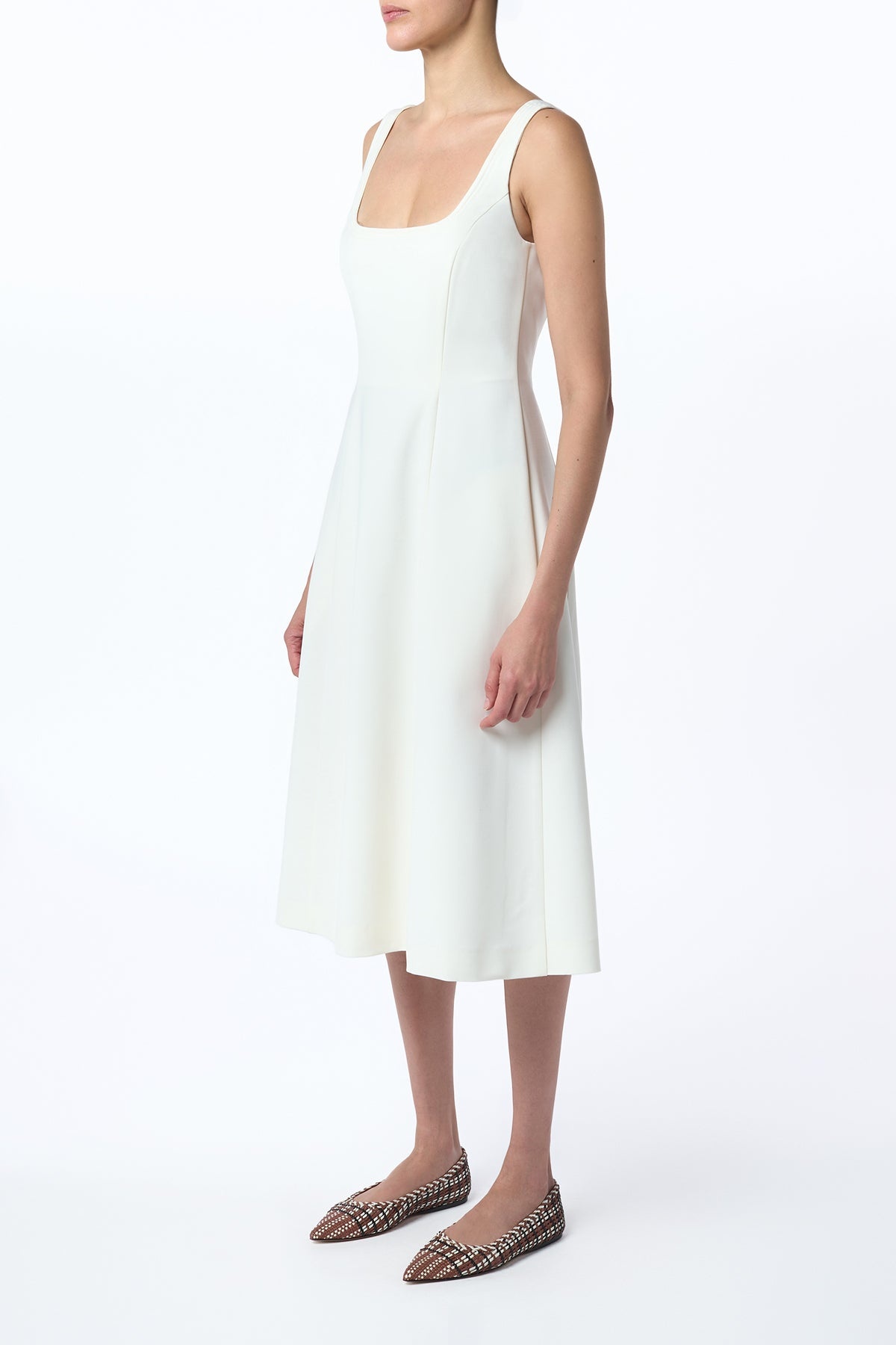 Adaline Midi Dress in Ivory Soft Wool - 3