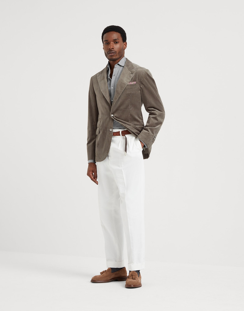 Sea Island cotton corduroy deconstructed blazer with large peak lapels and metal buttons 5