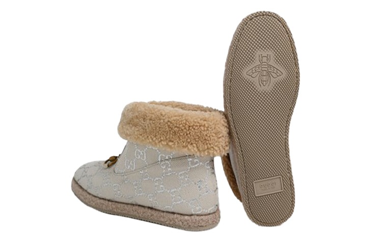 (WMNS) Gucci Canvas Wool Lame GG Monogram Fria Horsebit Ankle Boots 'Gardenia Silver' 629086-2C810-9 - 3