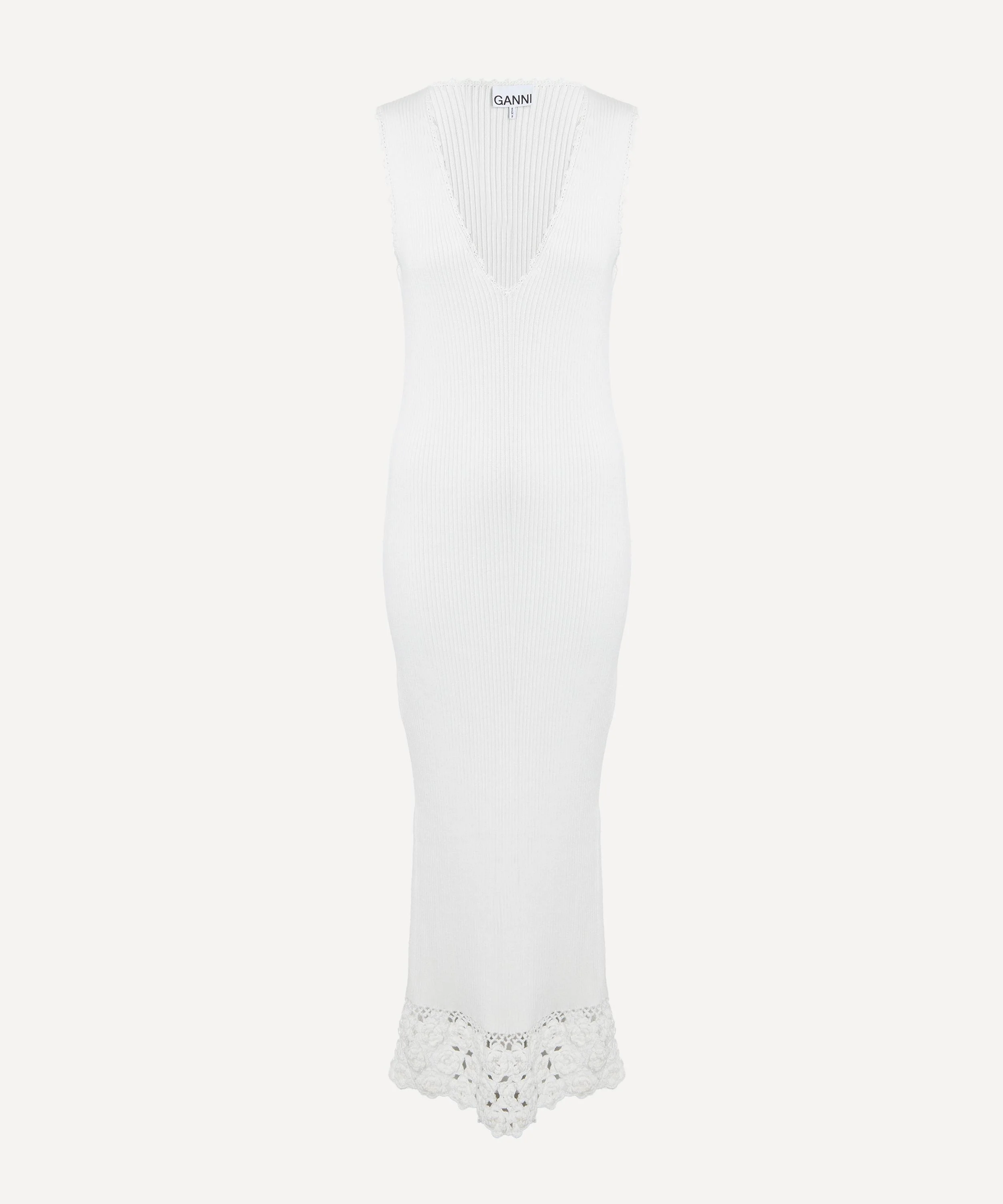 Fine Rib Crochet V-Neck Dress - 1