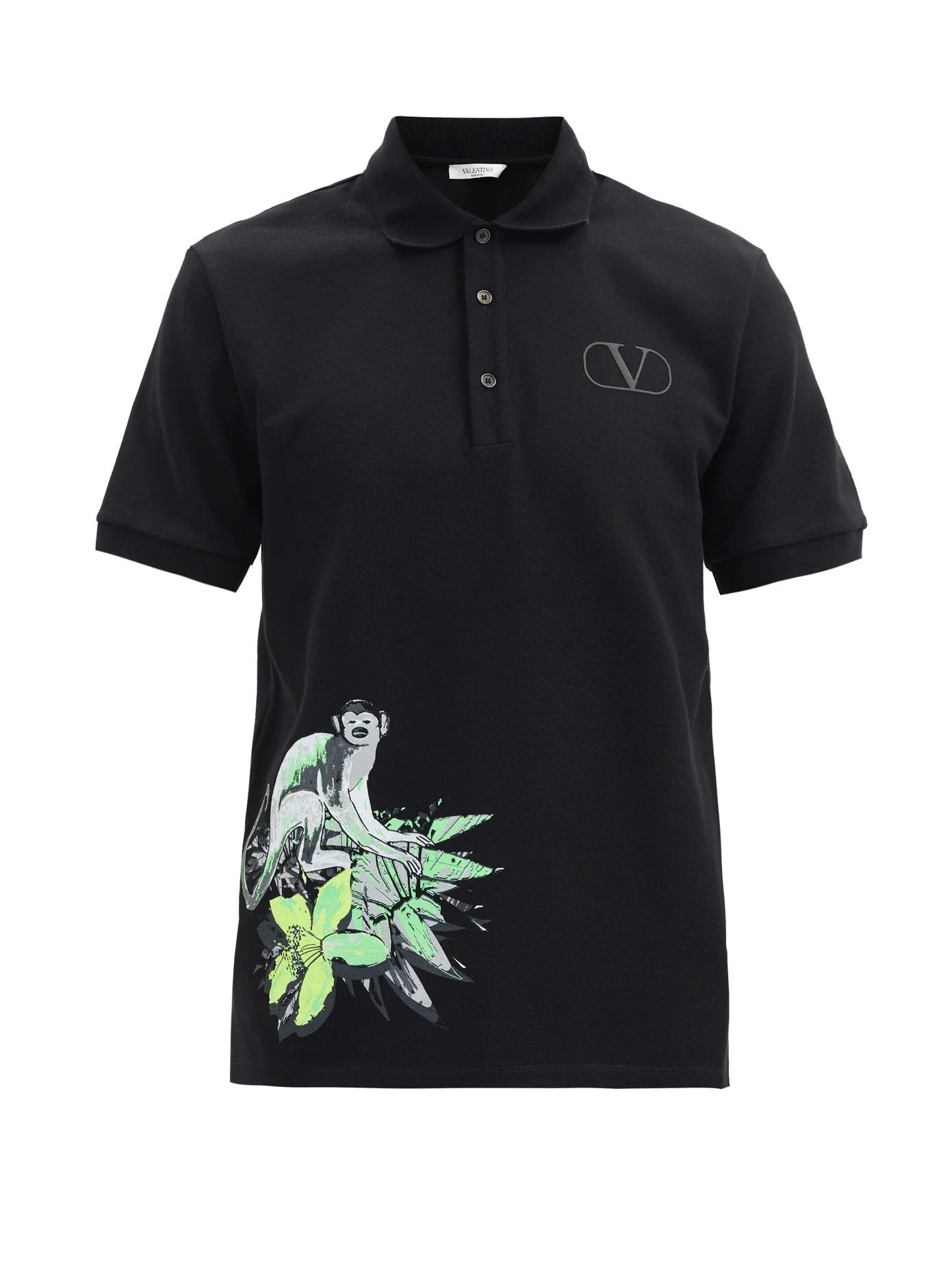 Monkey-print cotton-piqué polo shirt - 1