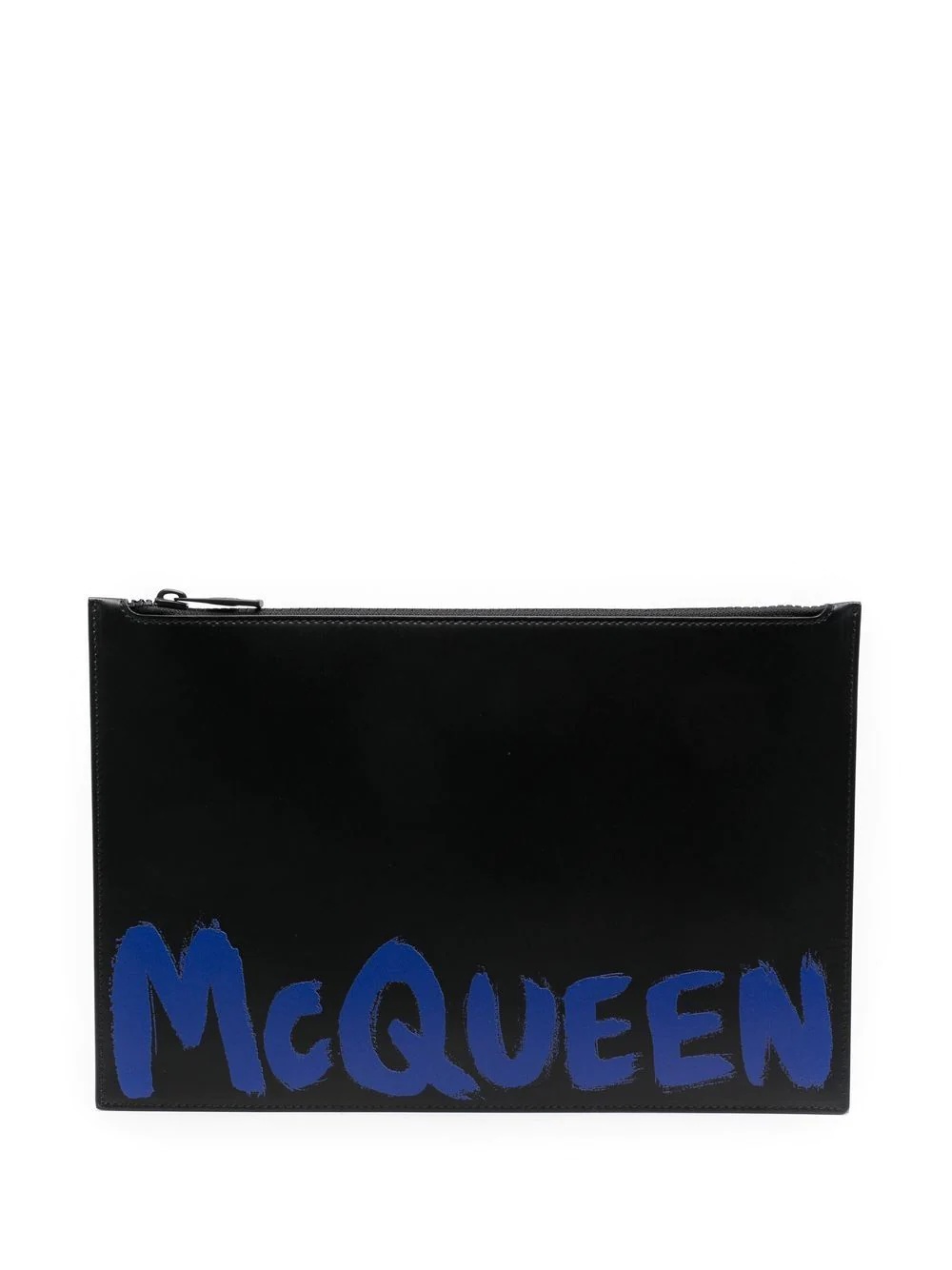 Graffiti-print leather clutch bag - 1