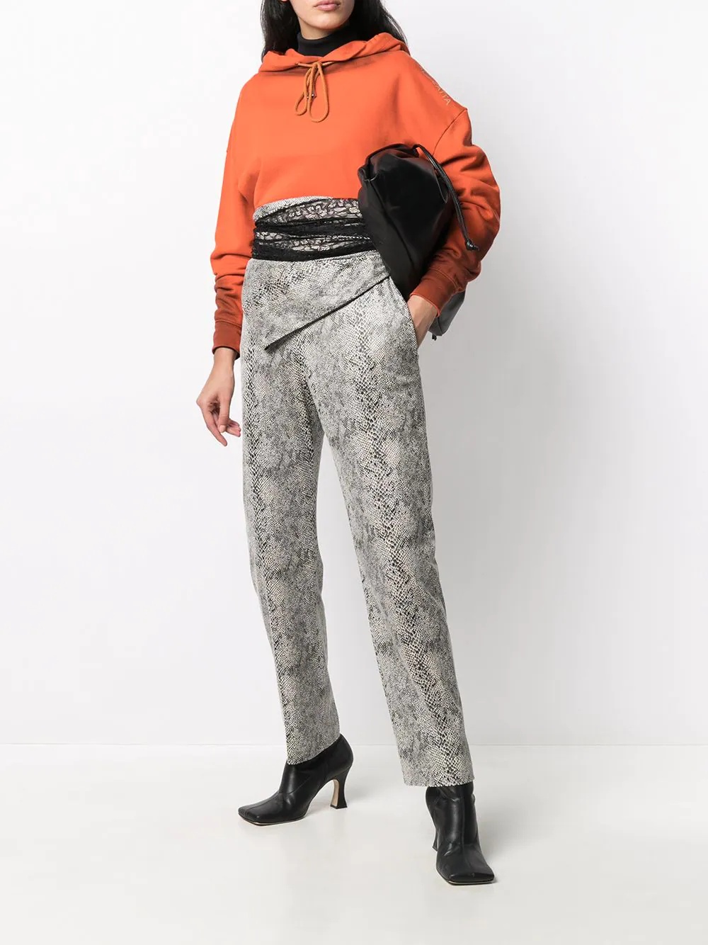 high-waisted python-effect trousers - 2