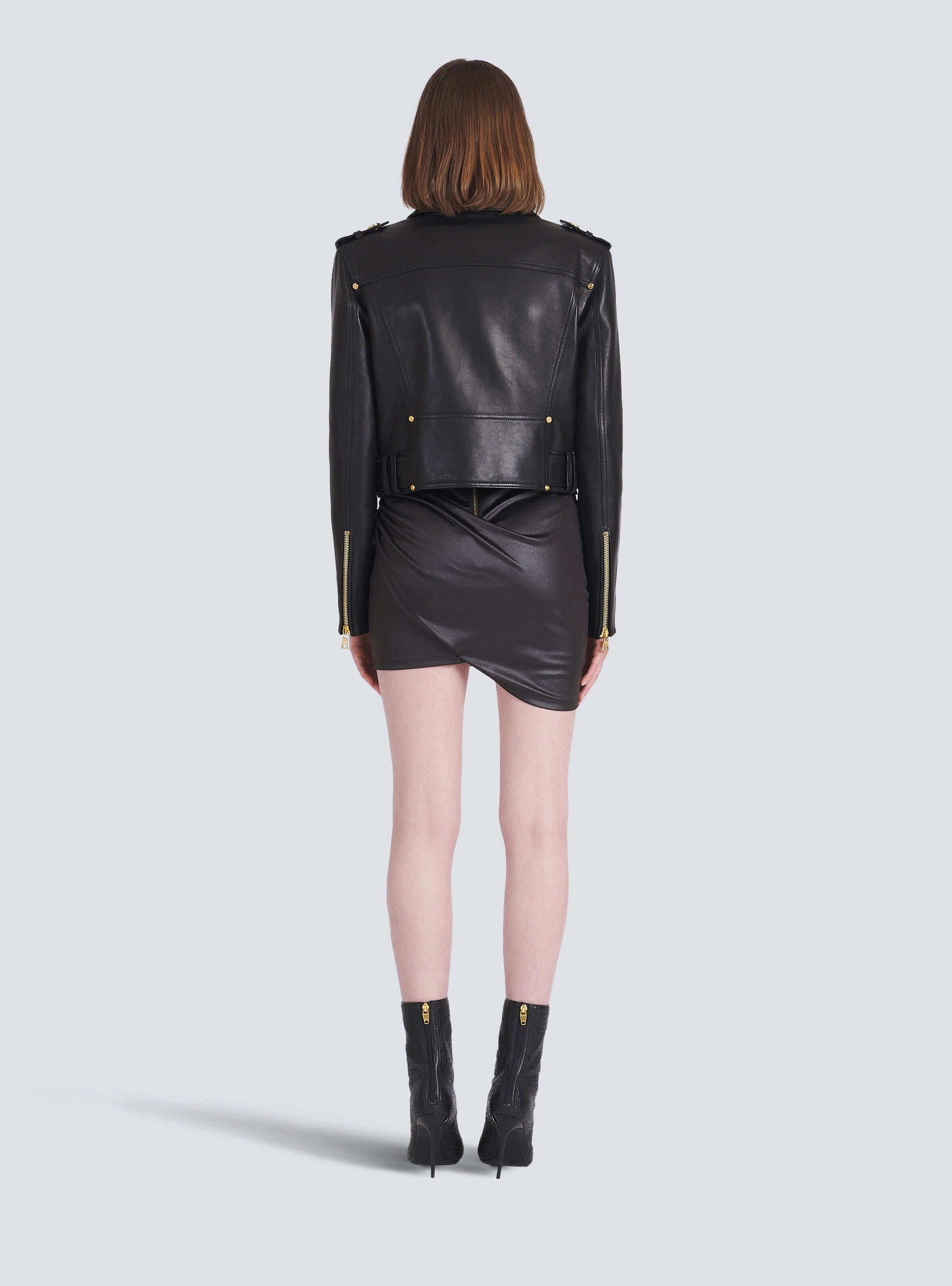 Short leather biker jacket - 4