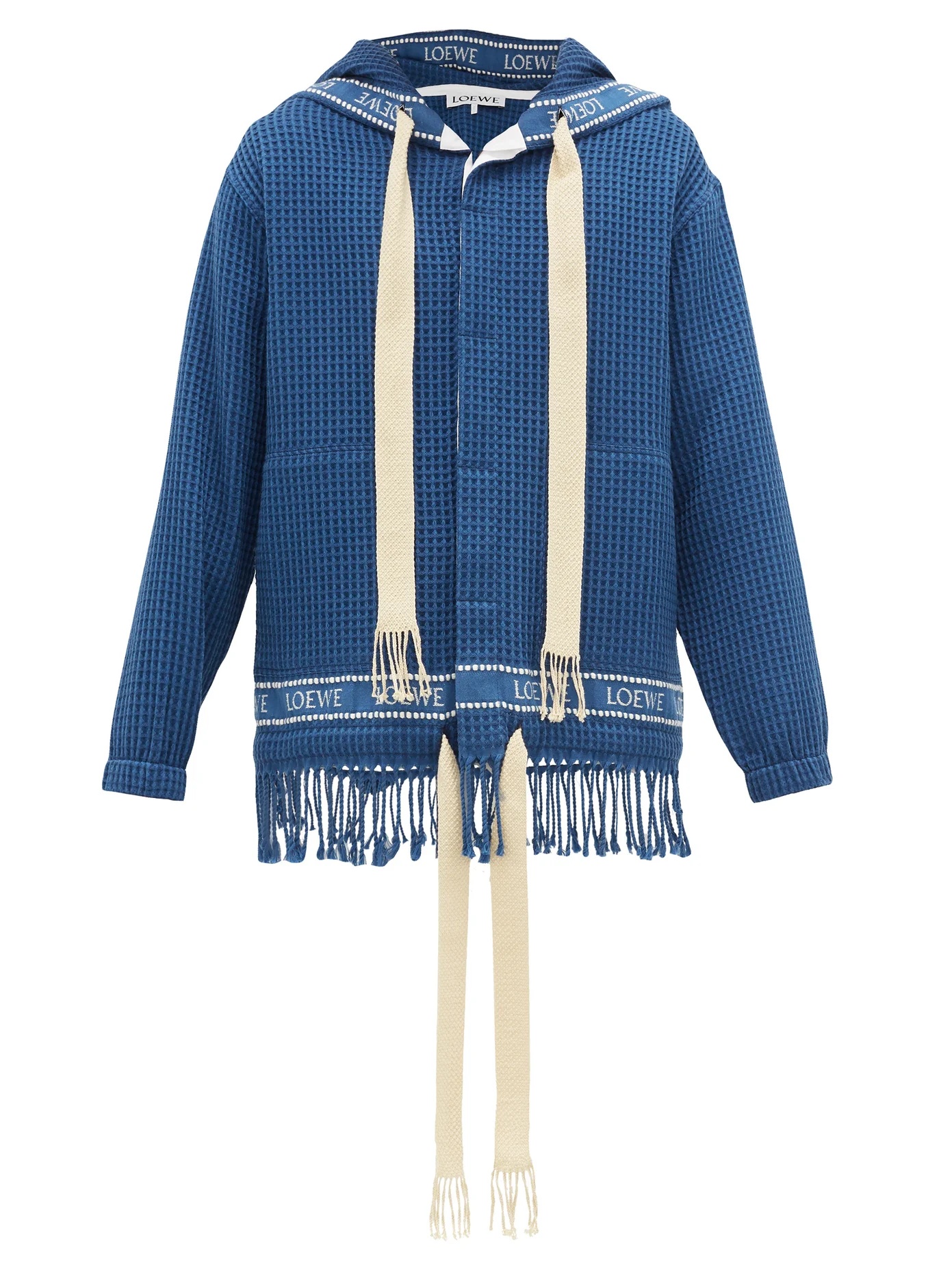 Fringed cotton waffle-piqué hooded jacket - 1