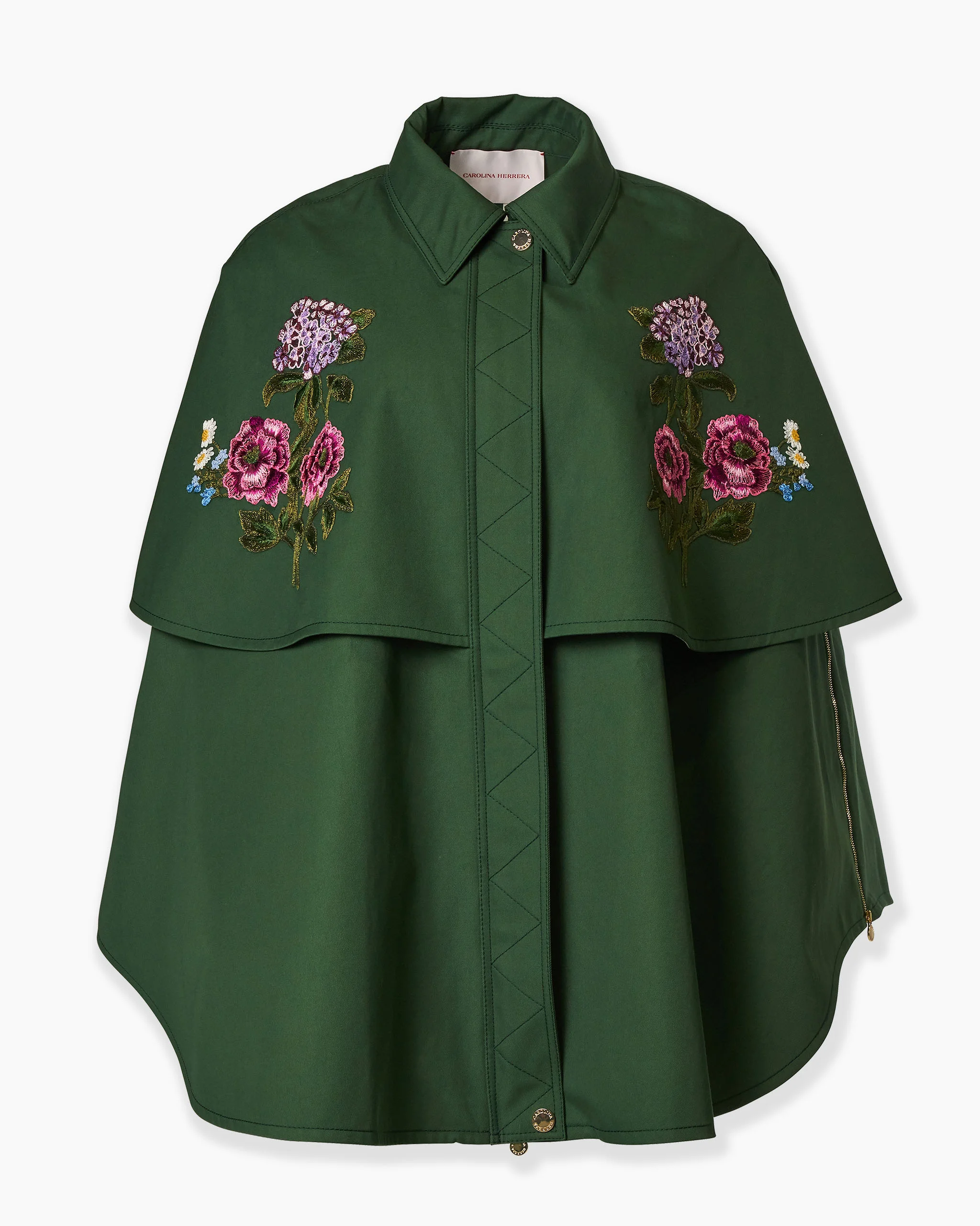 Floral-Embroidered Gabardine Cape - 1