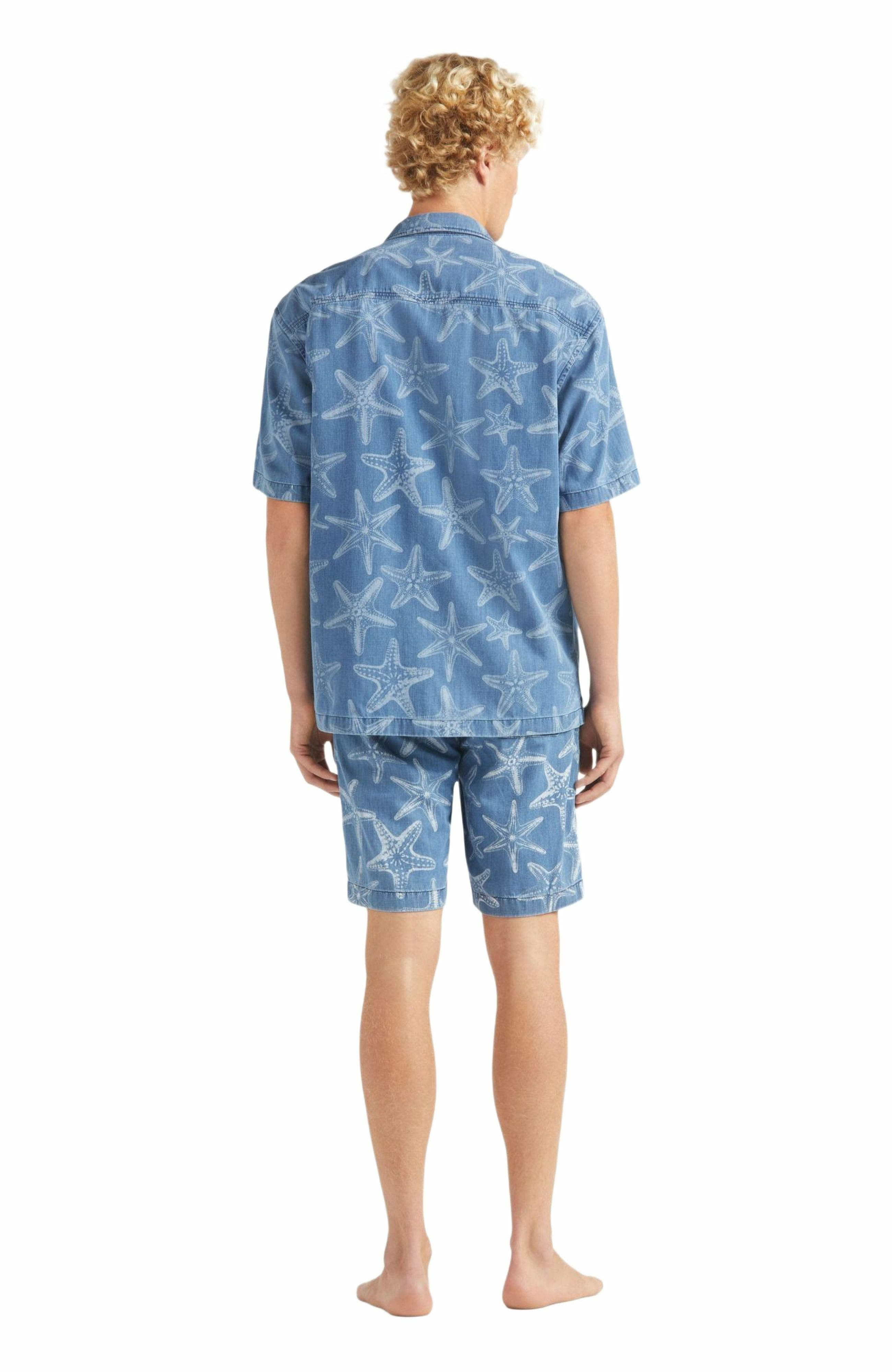 Vilebrequin Men's Starfish Light Printed Denim Bowling Shirt in Bleach Denim W4 at Nordstrom - 4