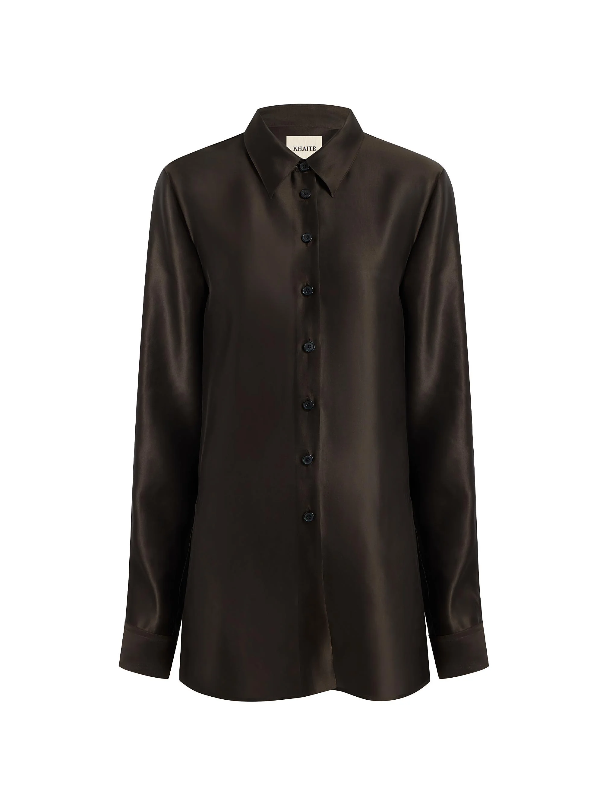 Women's Auryn Satin Button-Front Oversized Shirt - Bark - 1