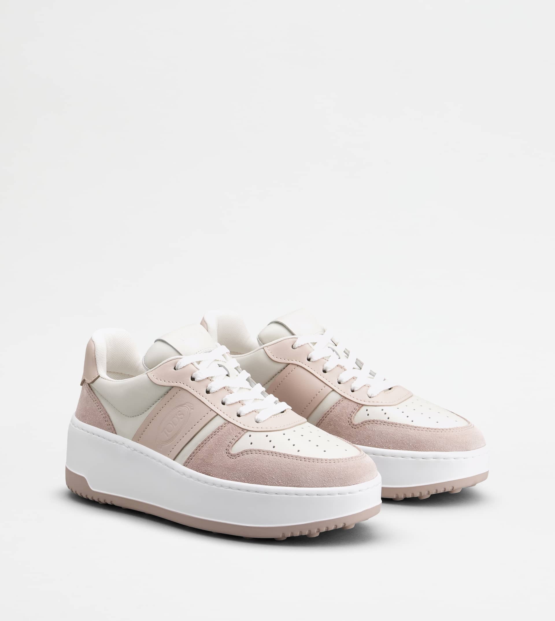 PLATFORM SNEAKERS IN LEATHER - PINK, OFF WHITE, WHITE - 3