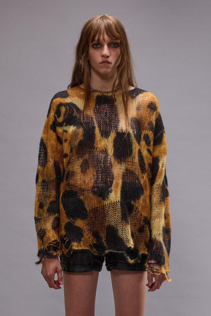 R13 BOYFRIEND SWEATER WITH CAST-OFF NECK - LEOPARD outlook