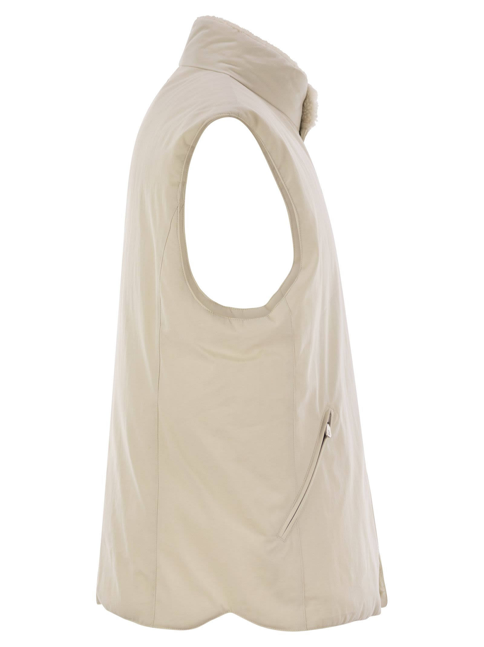 Brunello Cucinelli Men Sleeveless Down Jacket With Sheepskin Collar - 3