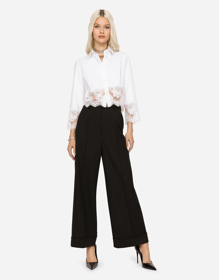 Cropped poplin shirt with lace inserts - 2