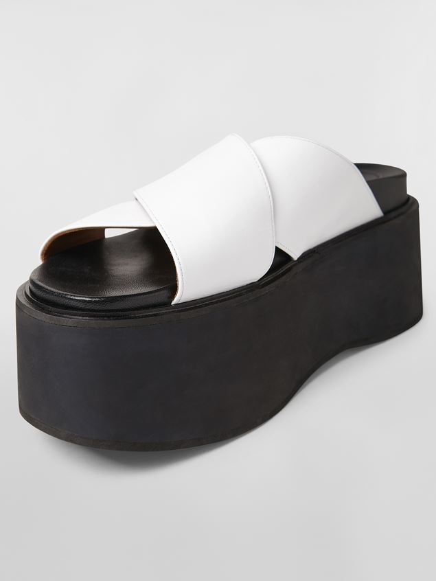 CRISS-CROSS WEDGE IN WHITE CALF LEATHER - 5