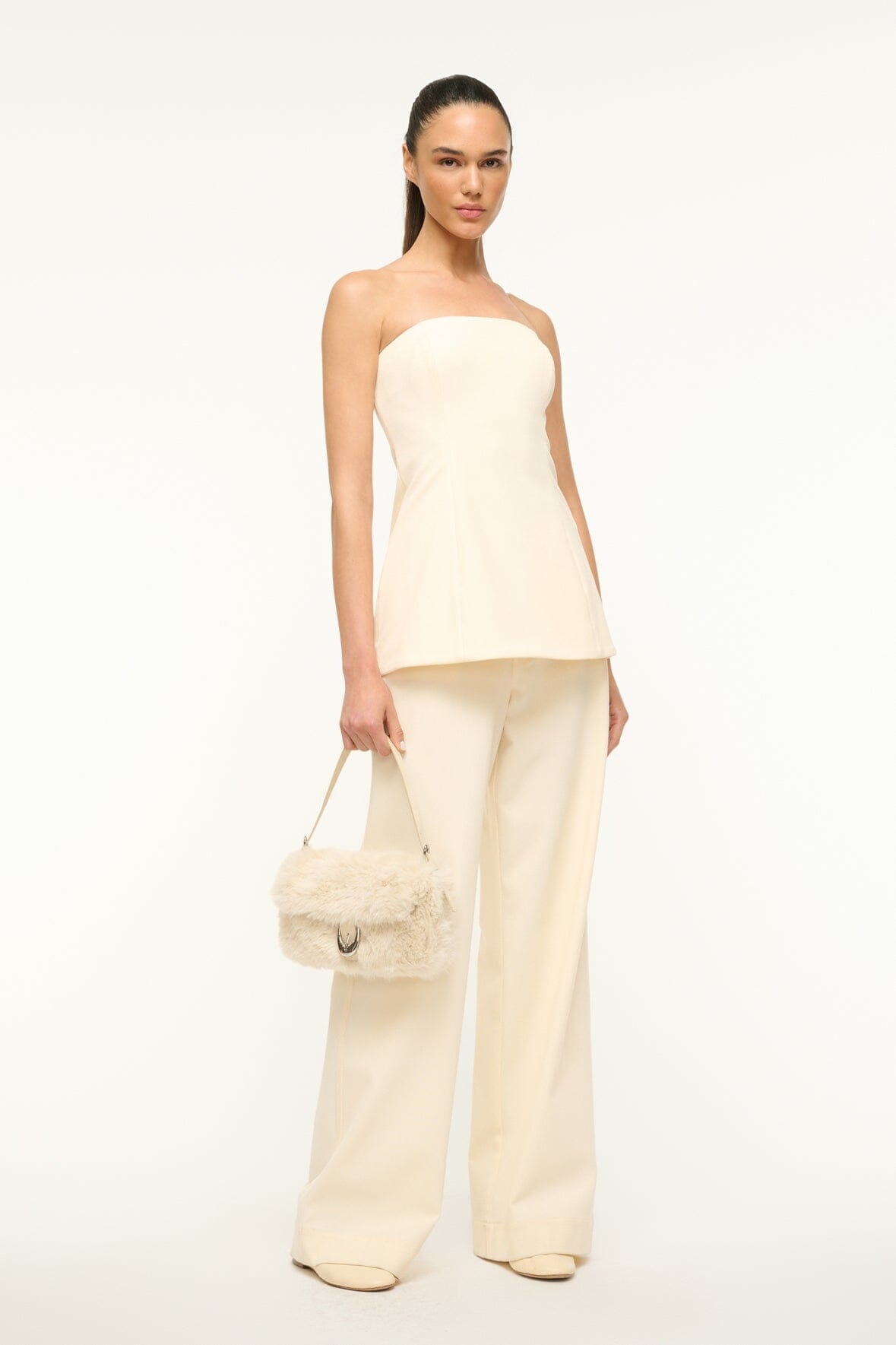 STAUD HARLOW FAUX FUR BAG CREAM - 6