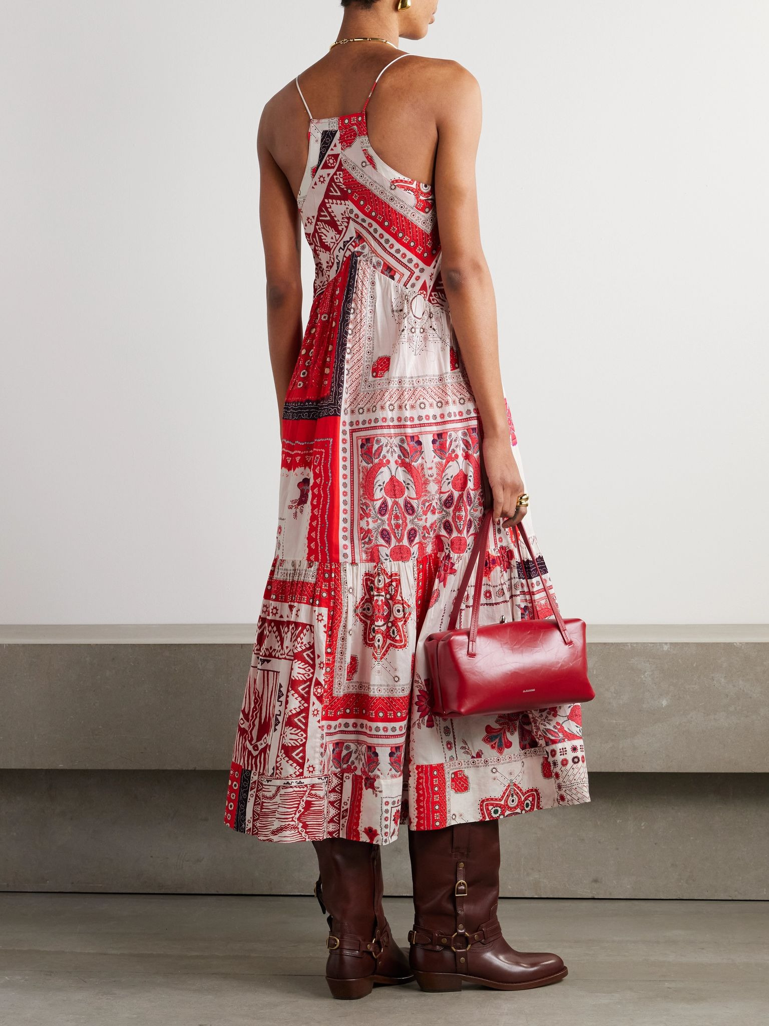 Saba printed cotton-voile maxi dress Red - 3