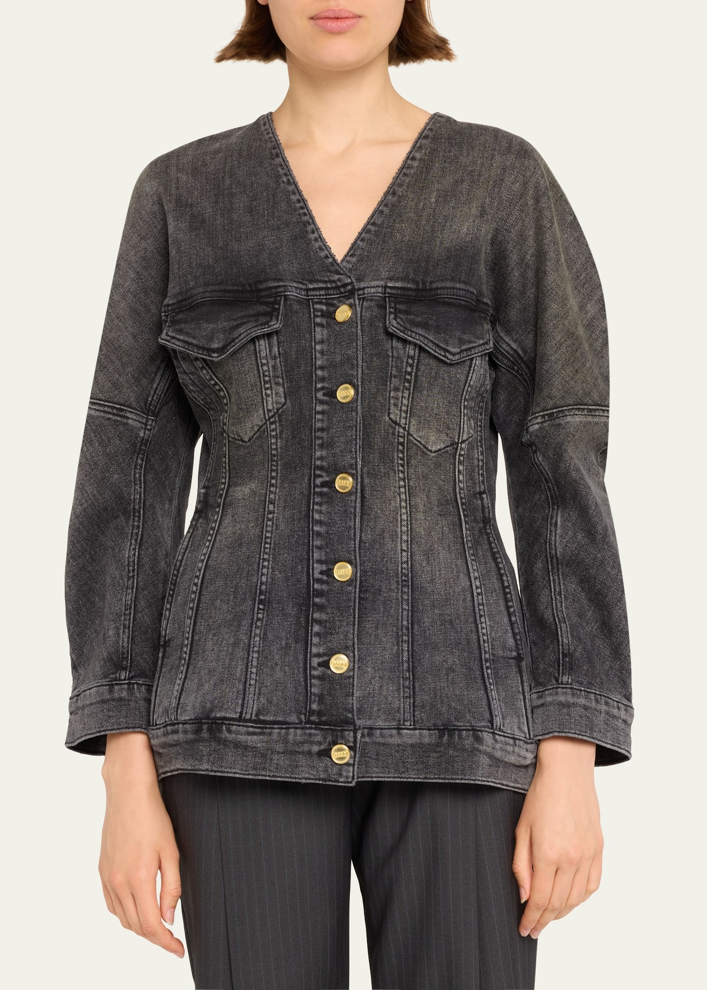 GANNI｜JACKETS (WASHED BLACKE DENIM BLAZER (J1529 006)) Washed Black/Black Washed Black Denim Blazer | GANNI