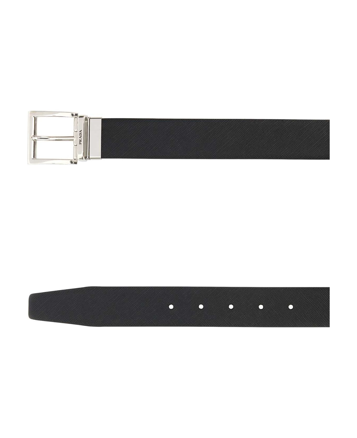 Black Leather Reversible Belt - 2