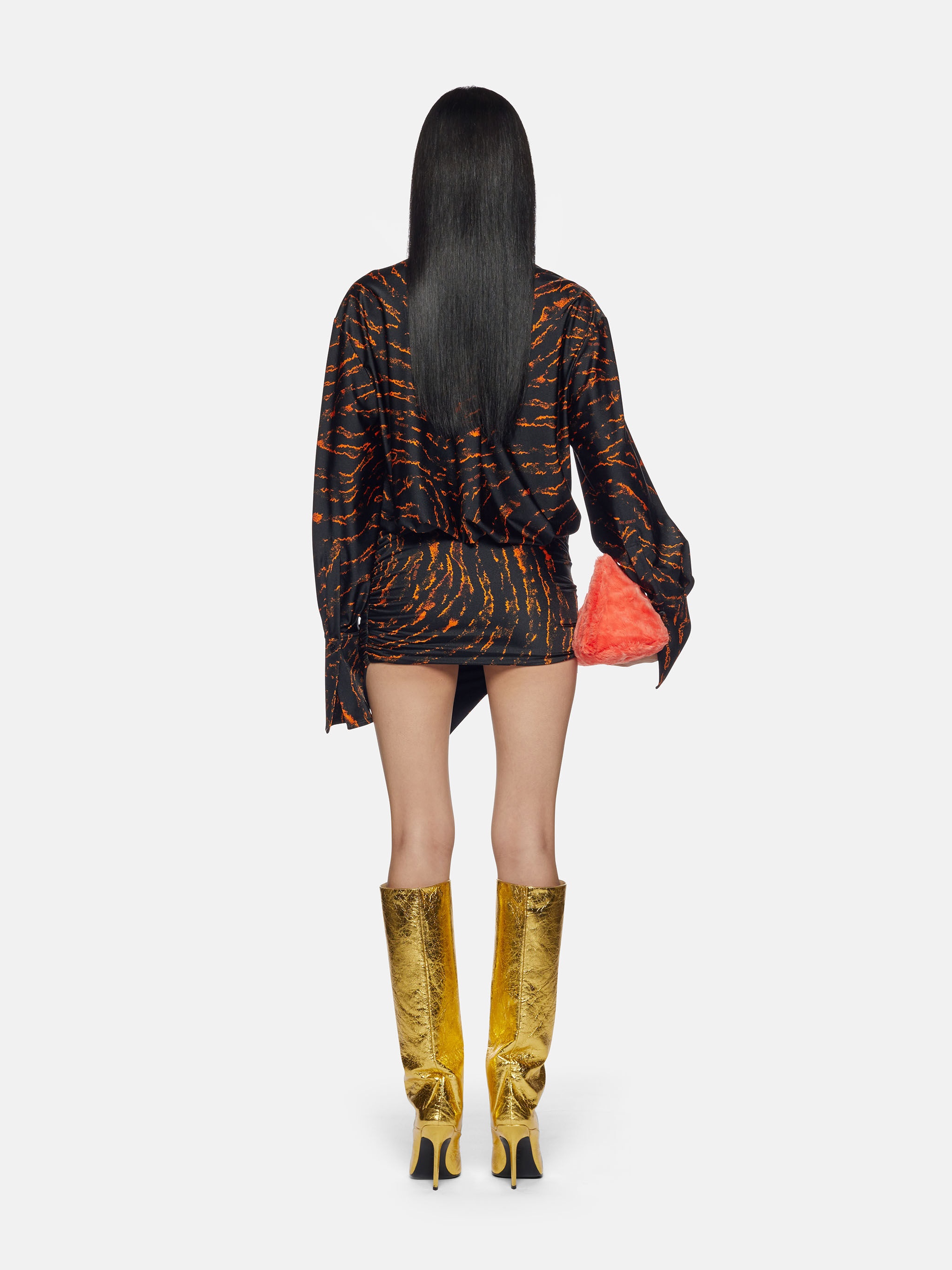 ''HATTY'' BLACK AND CINNAMON MINI DRESS - 3