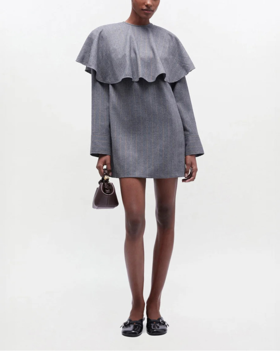 GREY STRIPE CIRCLE COLLAR DRESS - 2