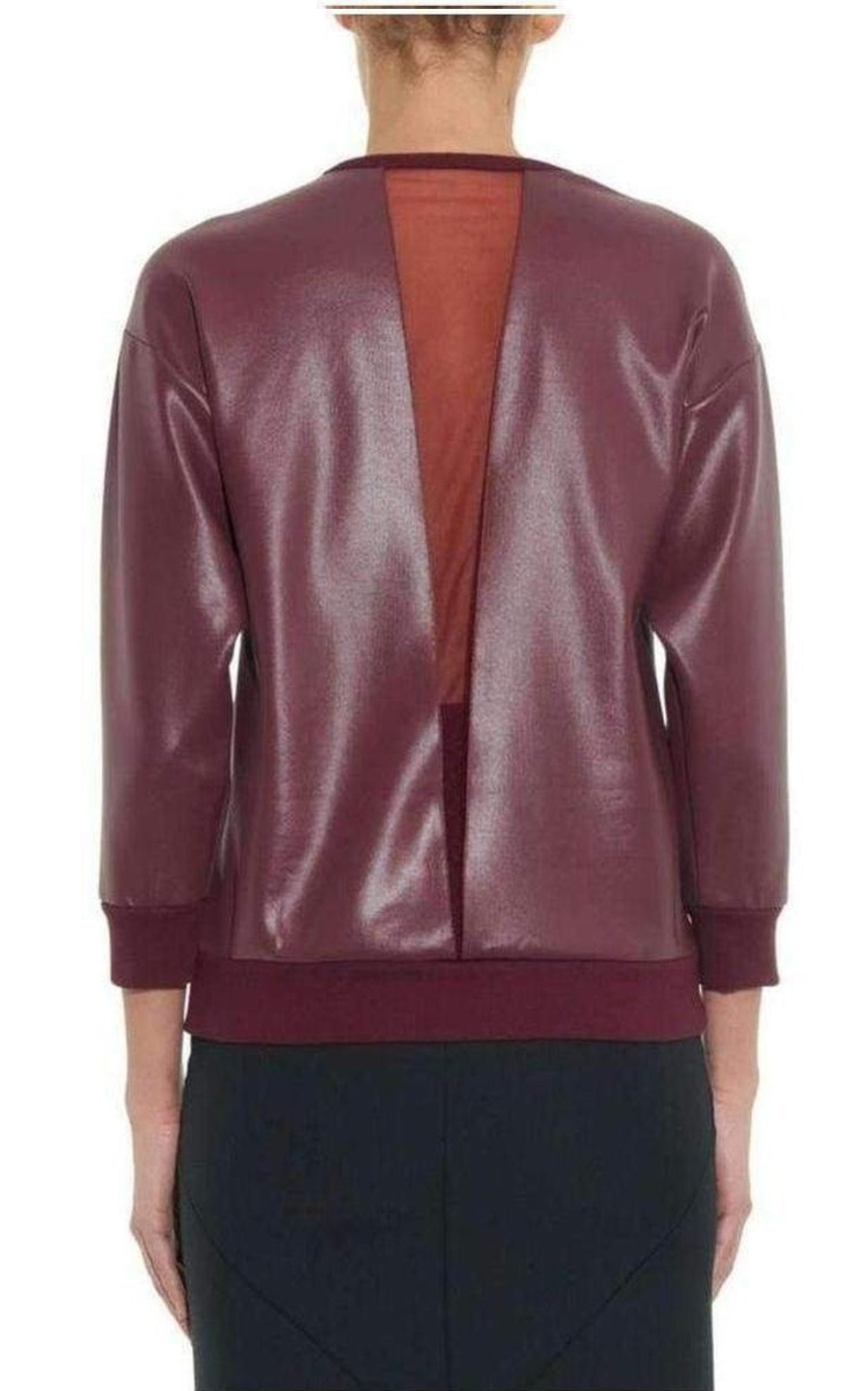 V-neck Mesh Insert Coated Sweatshirt - 3