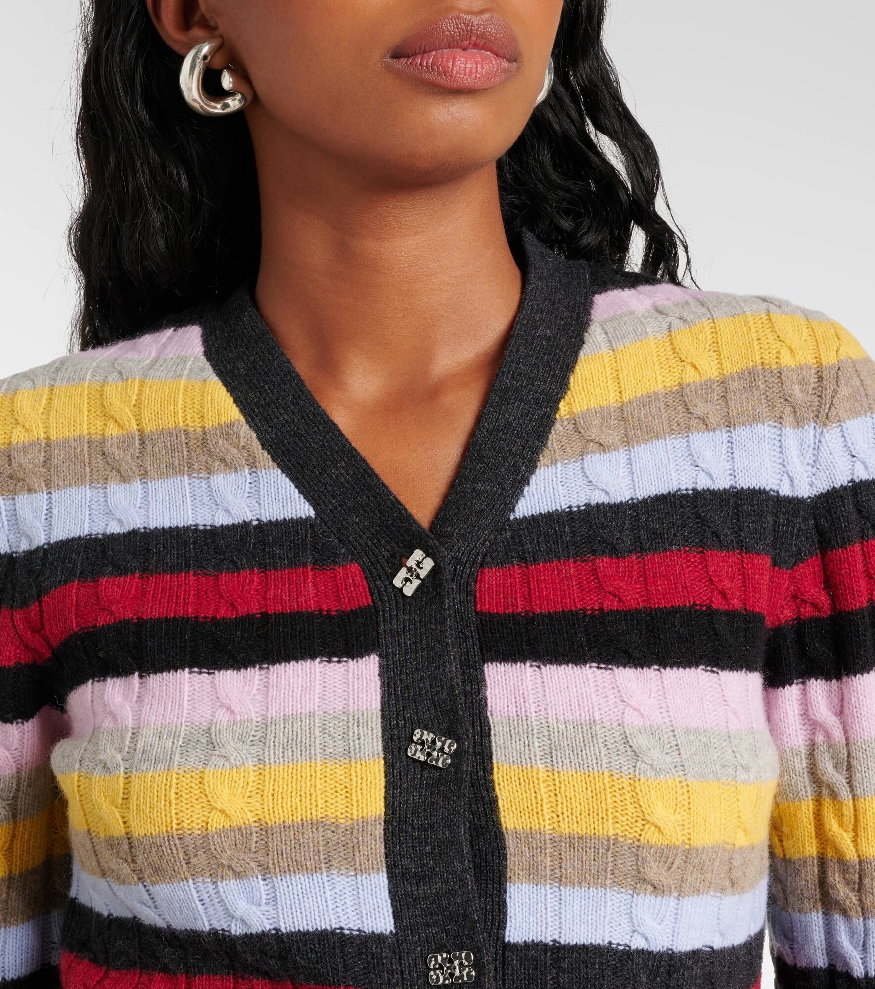 Striped cable-knit wool-blend cardigan - 4