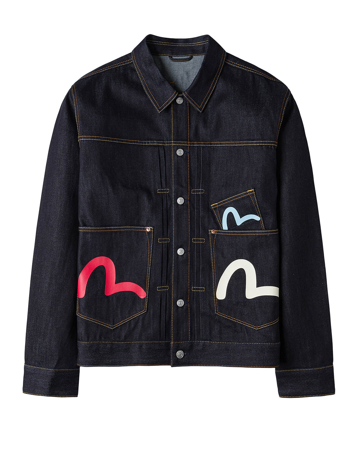 Seagull Print and Multi-Pocket Relax Fit Denim Jacket - 2