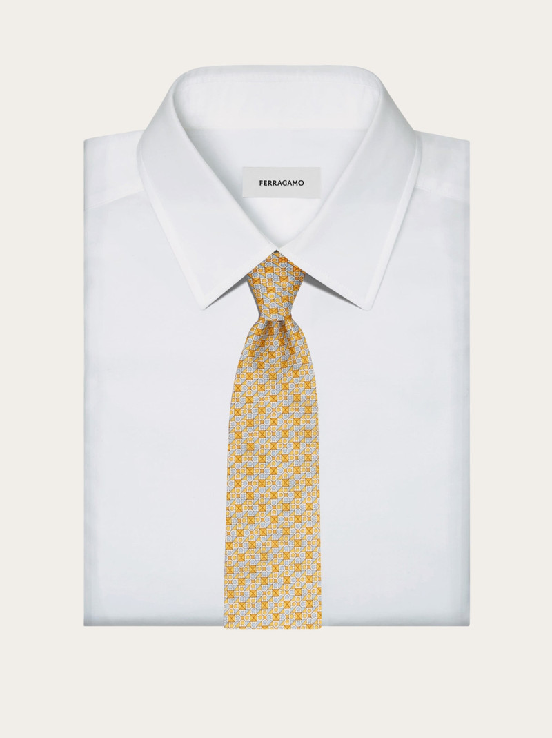 Gancini square print silk tie 4