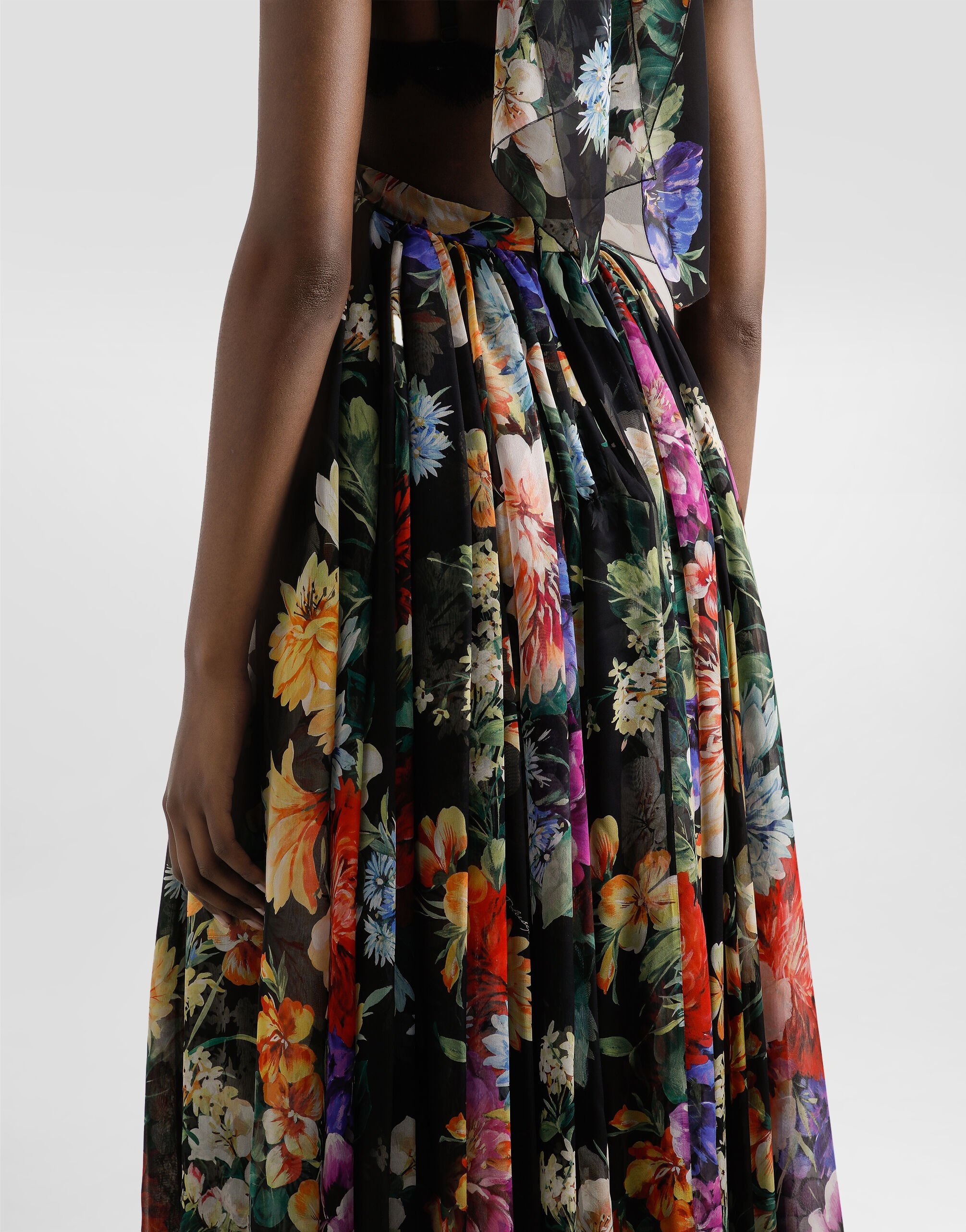 Flower bouquet-print long chiffon dress - 5