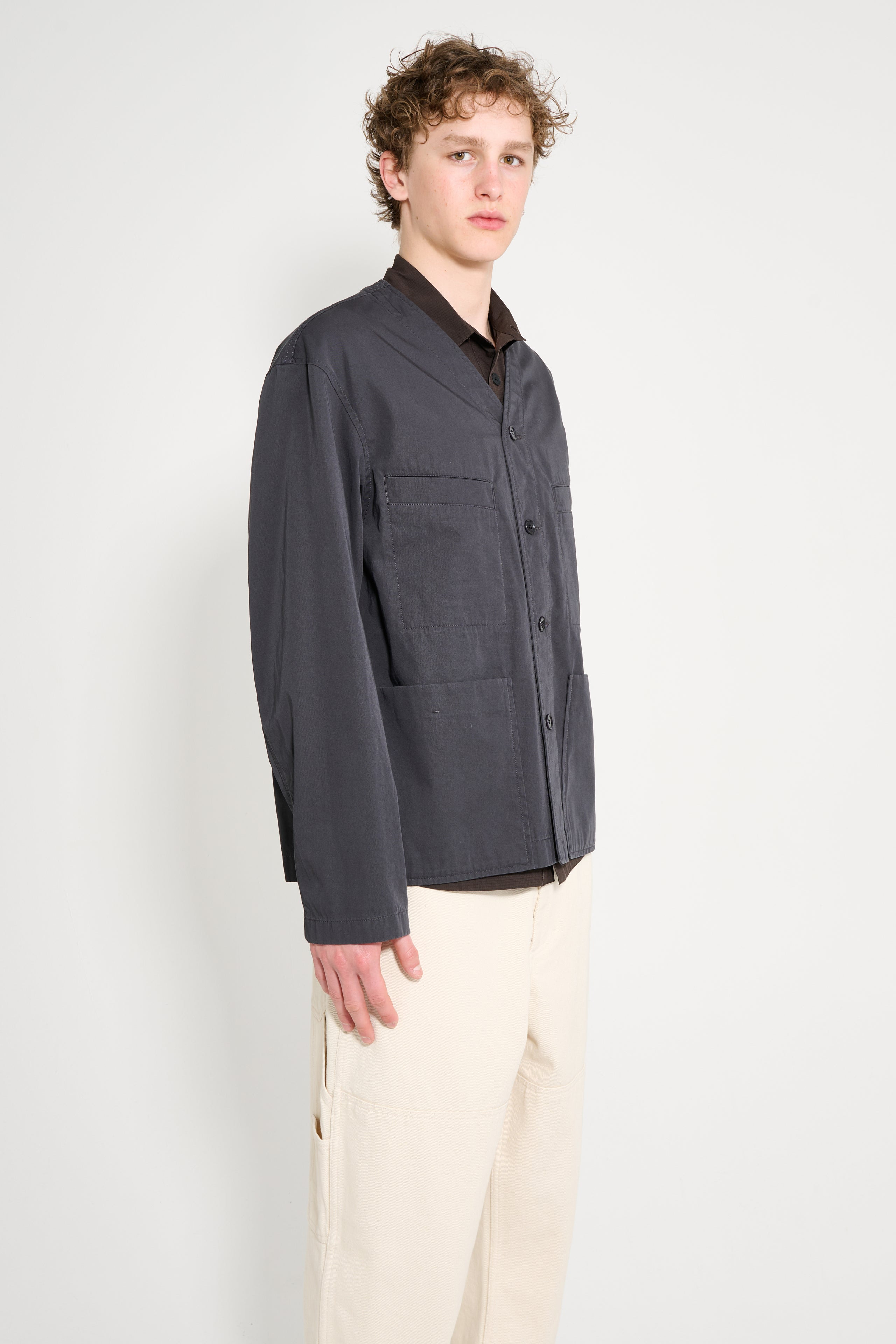 LEMAIRE COLLARLESS OVERSHIRT CHARCOAL - 4