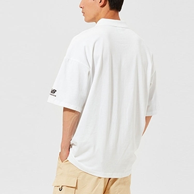 New Balance Logo Print Polo T-Shirt 'White Black' AMT12376-WT - 4