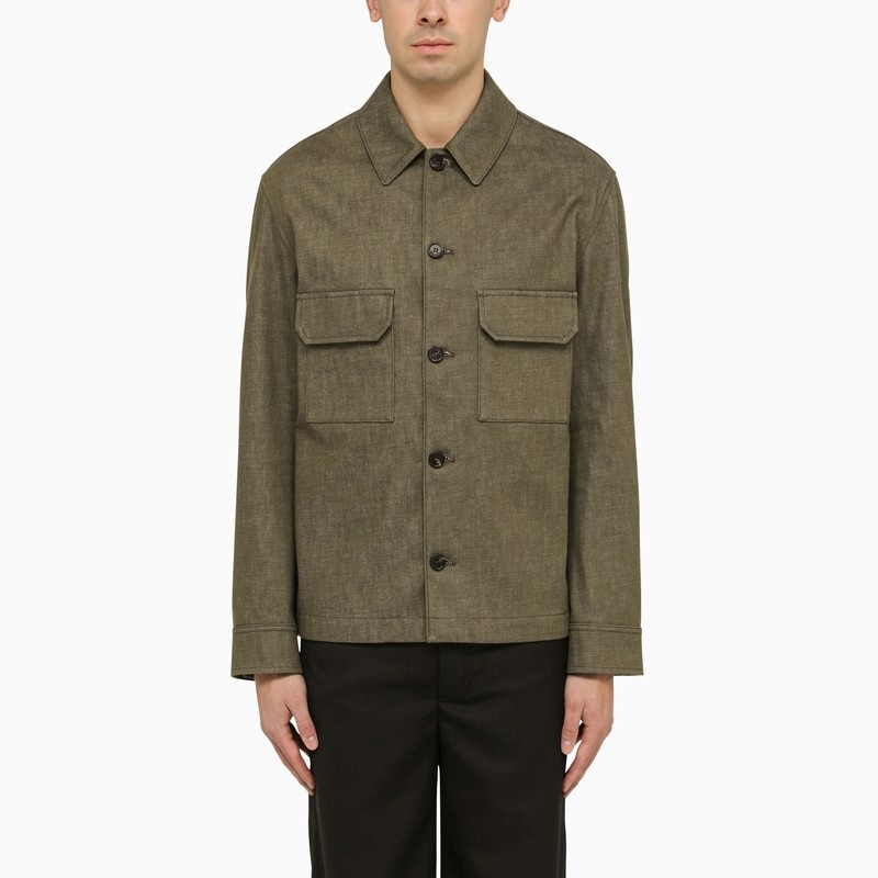 Moss green cotton shirt jacket - 1