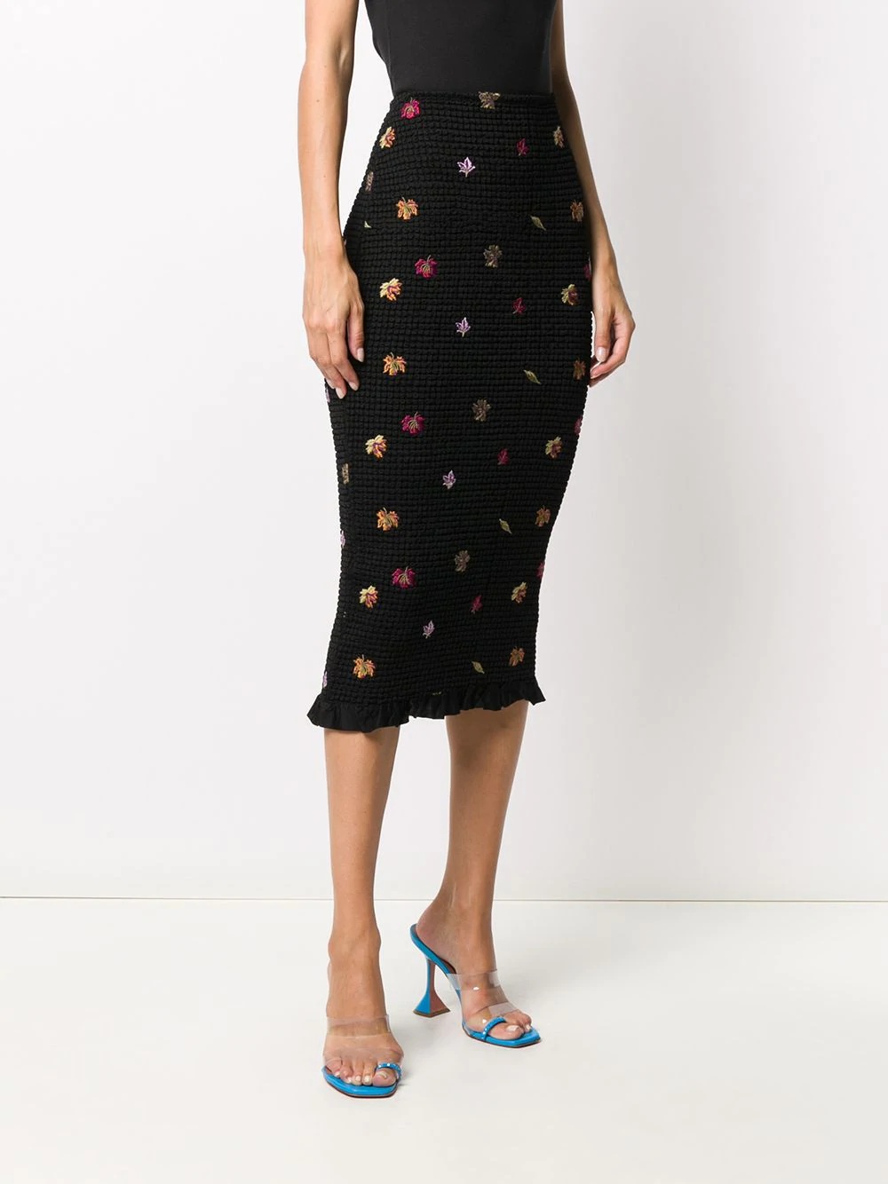 embroidered-leaves mid-length skirt - 3