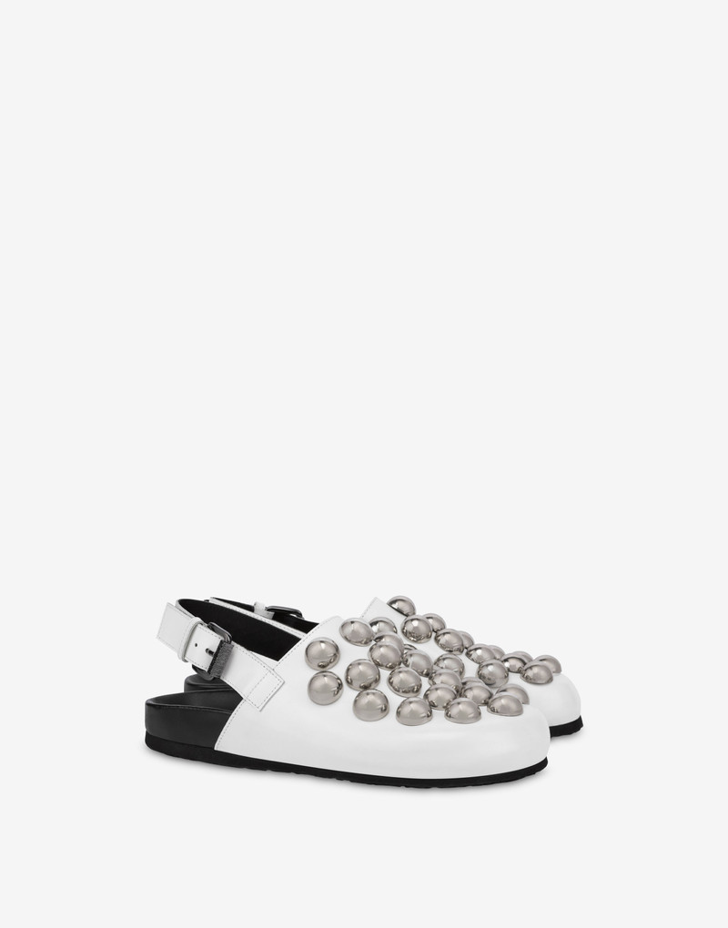 RUBBERISED CALFSKIN MULES WITH STUDS 1